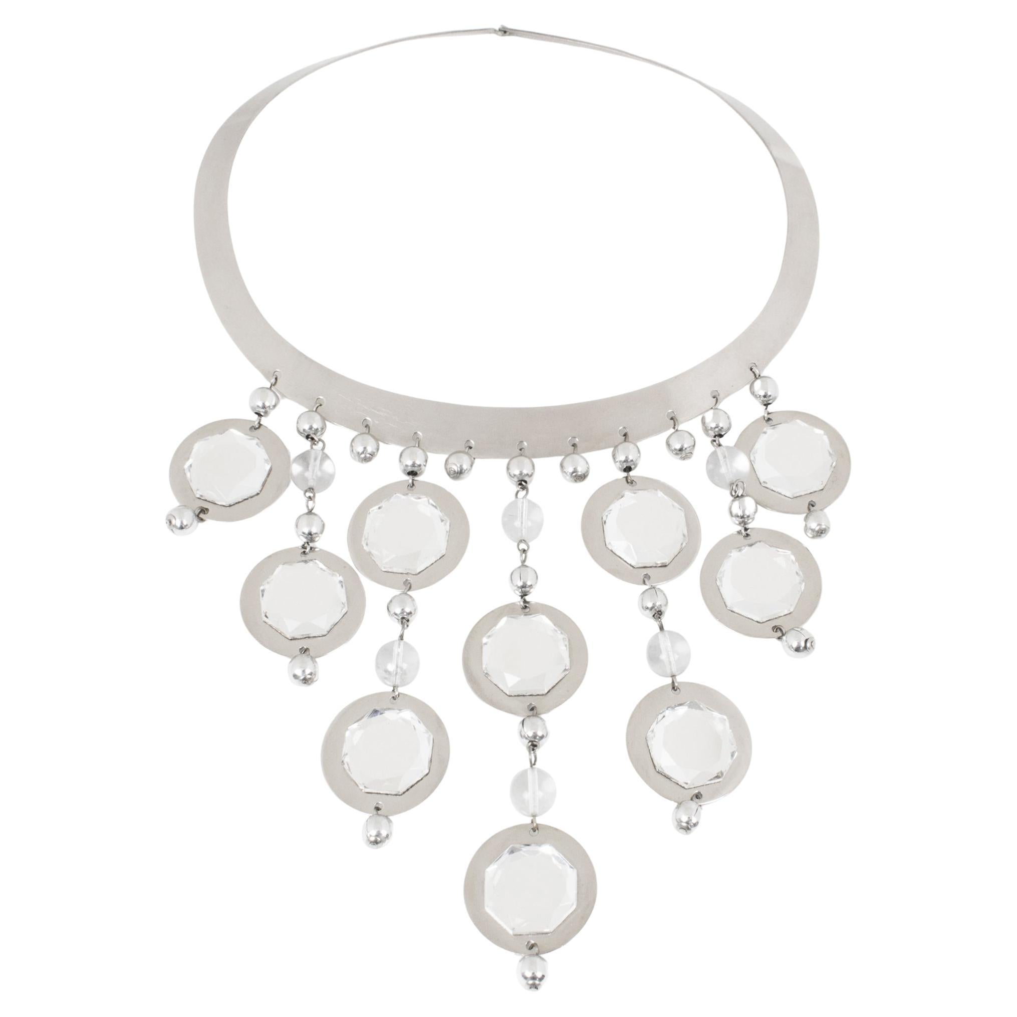 Louis Feraud Paris Chrome and Mirrors Space Age Necklace en vente