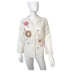 Louis Feraud Paris, camicetta in lino e cotone con ricamo taglia 10/12