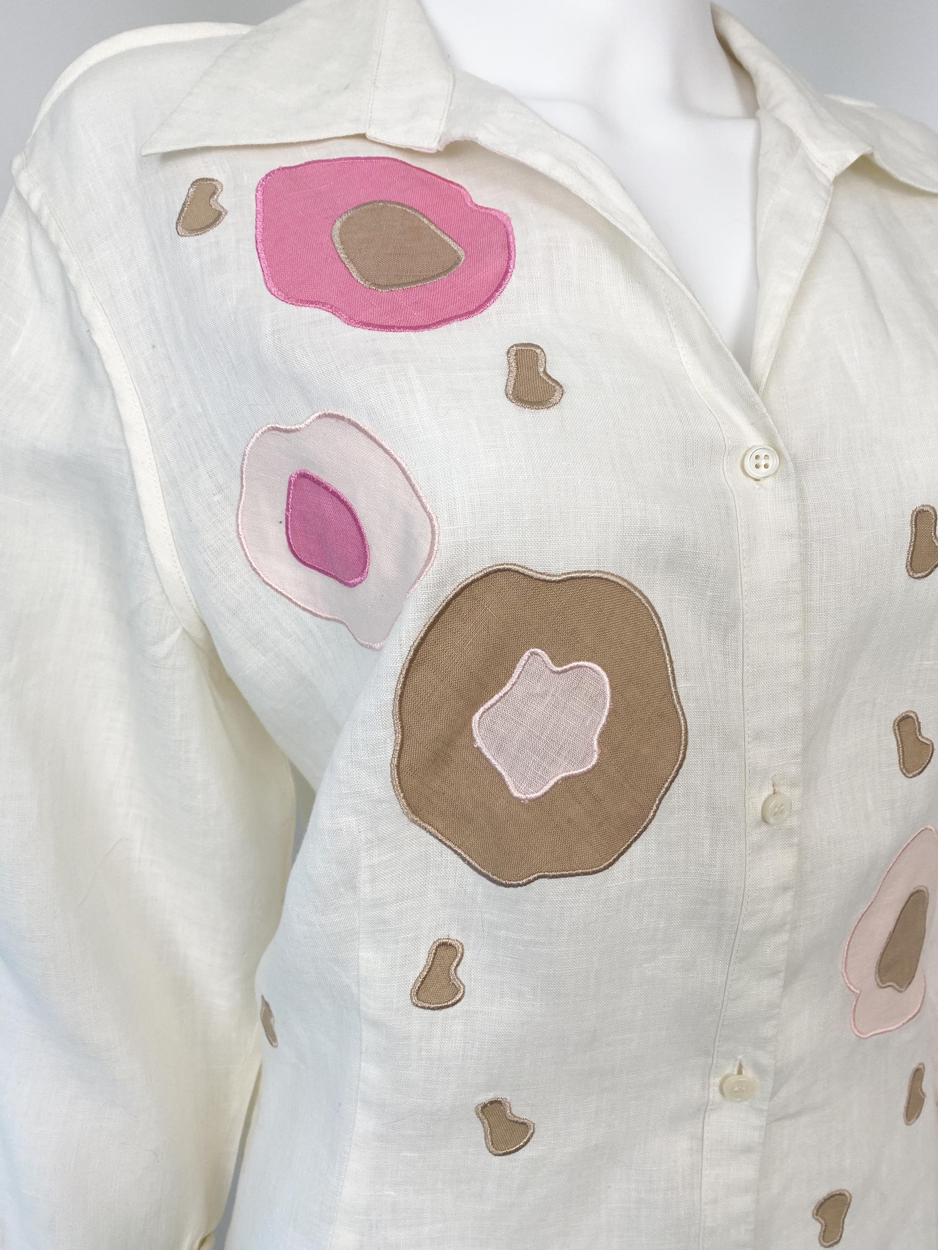 Donna Louis Feraud Paris, camicetta in lino e cotone con ricamo taglia 10/12 in vendita