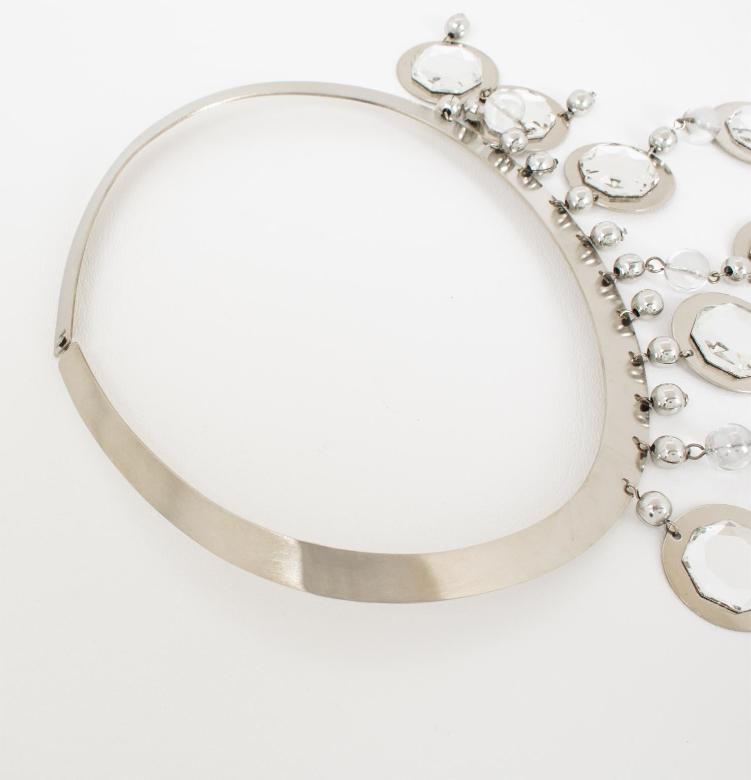 Women's or Men's Louis Feraud Paris Space Age Futuristic Chrome and Mirror Collar Necklace For Sale