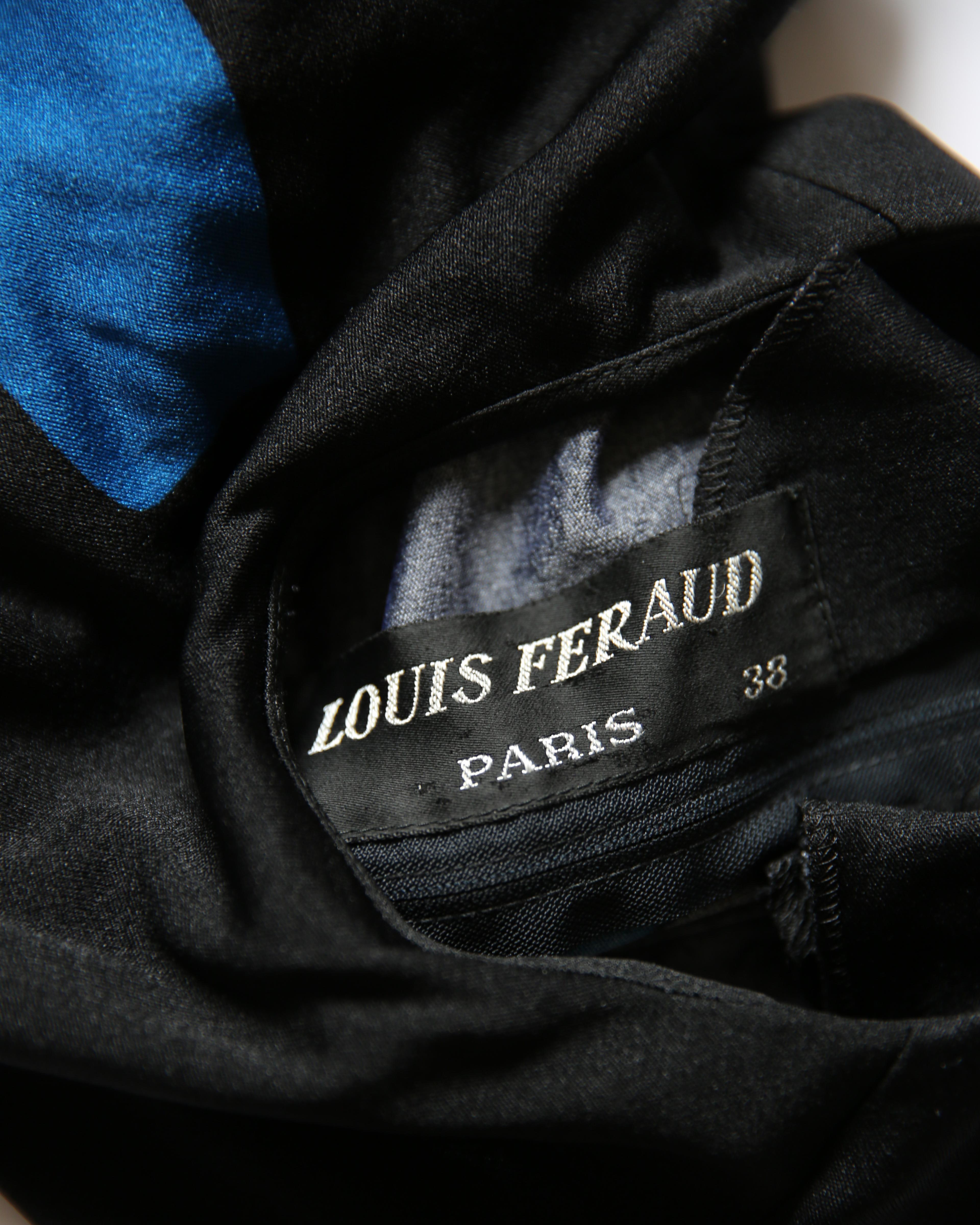 Louis Feraud Paris vintage black blue red abstract print jersey midi maxi dress For Sale 6