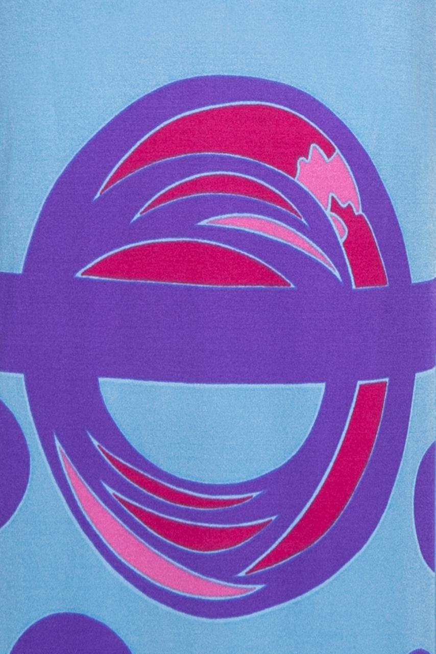 LOUIS FERAUD Pink Blue Purple Jersey Mod Maxi Dress With Matching Scarf, c. 1970 3