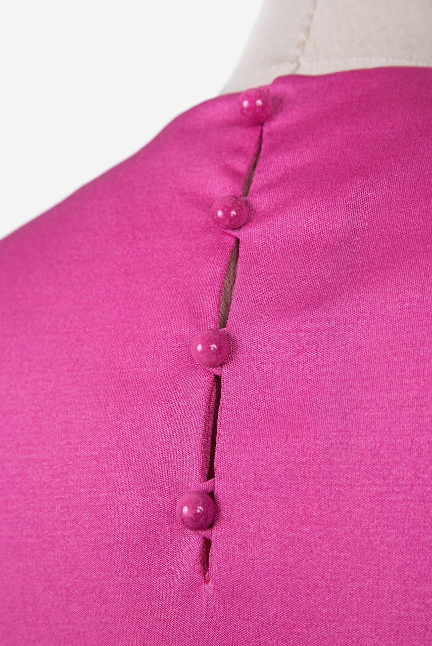 LOUIS FERAUD Pink Blue Purple Jersey Mod Maxi Dress With Matching Scarf, c. 1970 4