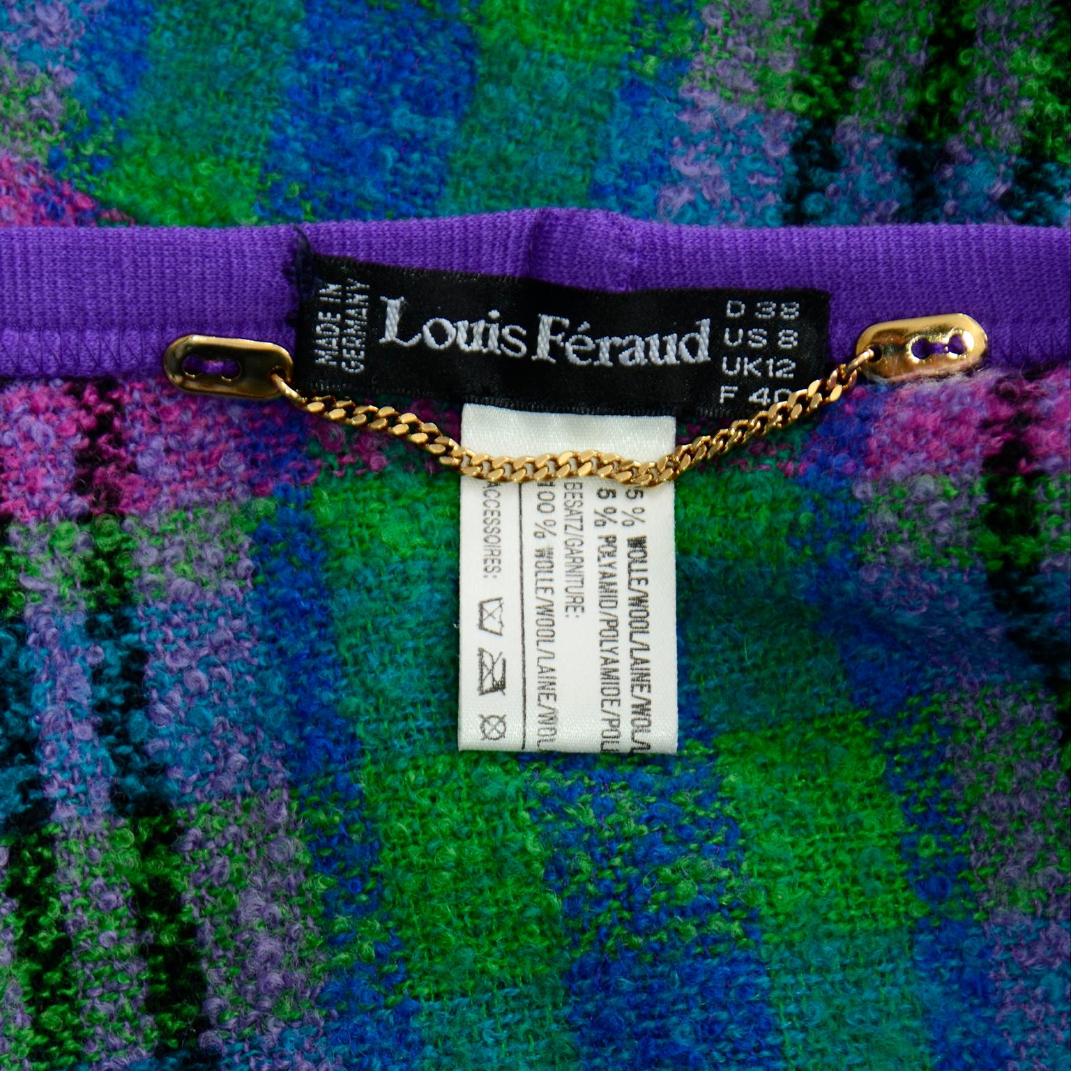 Louis Feraud Purple Blue and Green Plaid Wool Cape Wrap 7