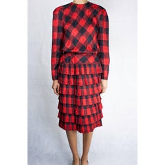 Louis Feraud red and tartan moiré evening dress, Circa 1980