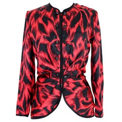 Louis Feraud Red Black Silk Floral Evening Shirt