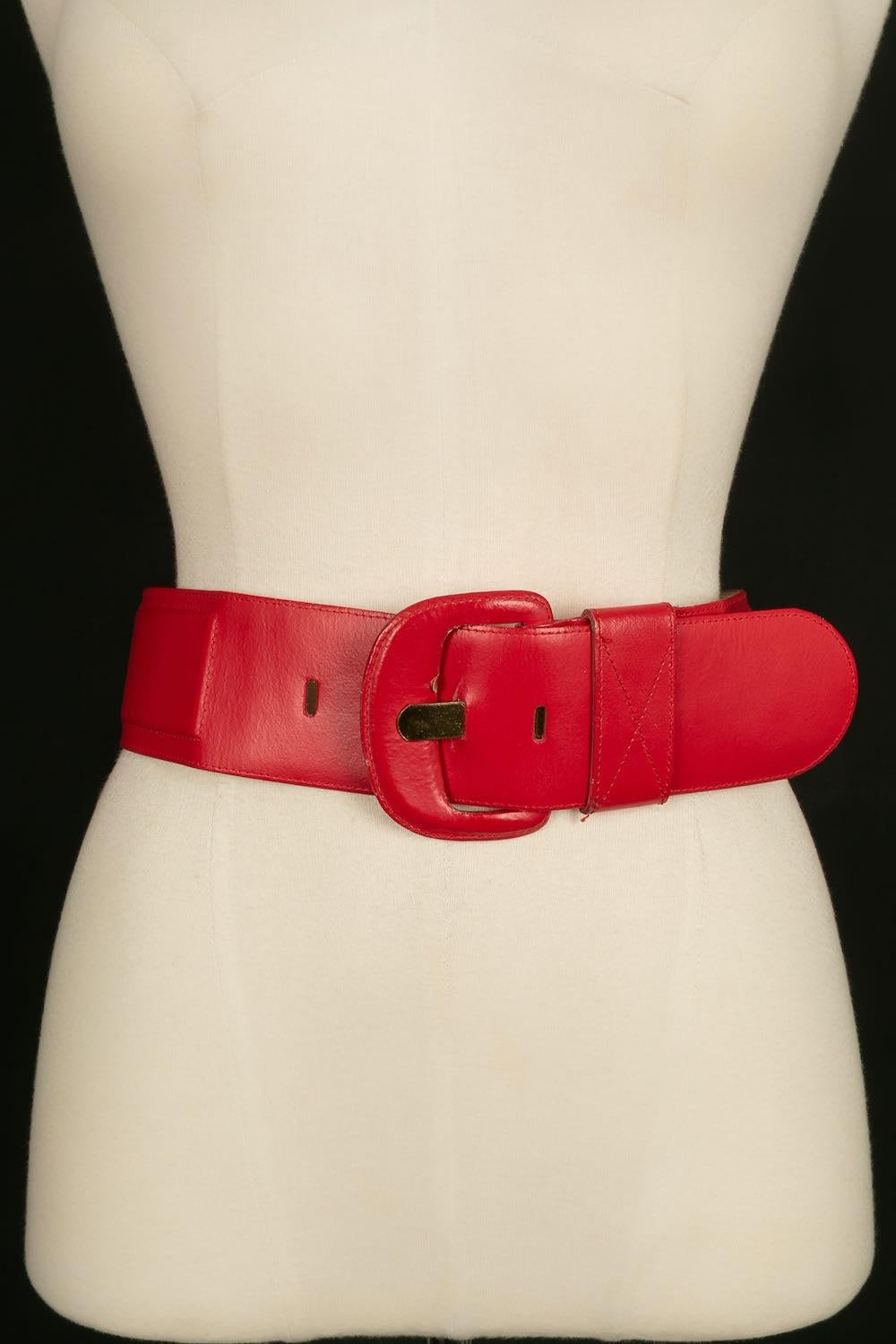 Louis Féraud Red Dress with Red Leather Belt, Size 38FR For Sale 8