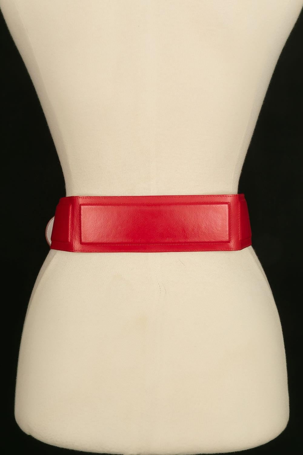 Louis Féraud Red Dress with Red Leather Belt, Size 38FR For Sale 9