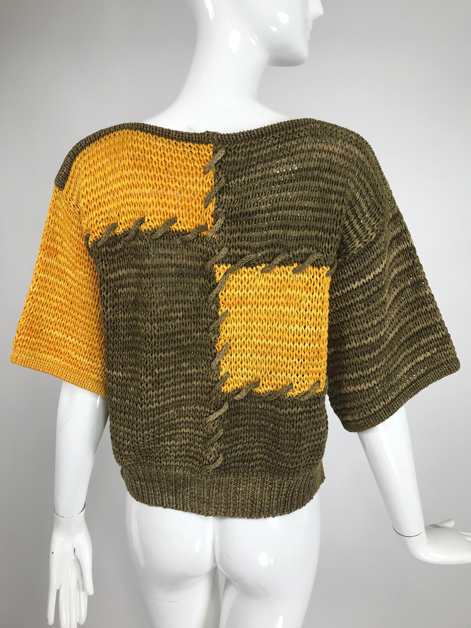 Brown Louis Feraud Ribbon Knit Colour Block Sweater  For Sale