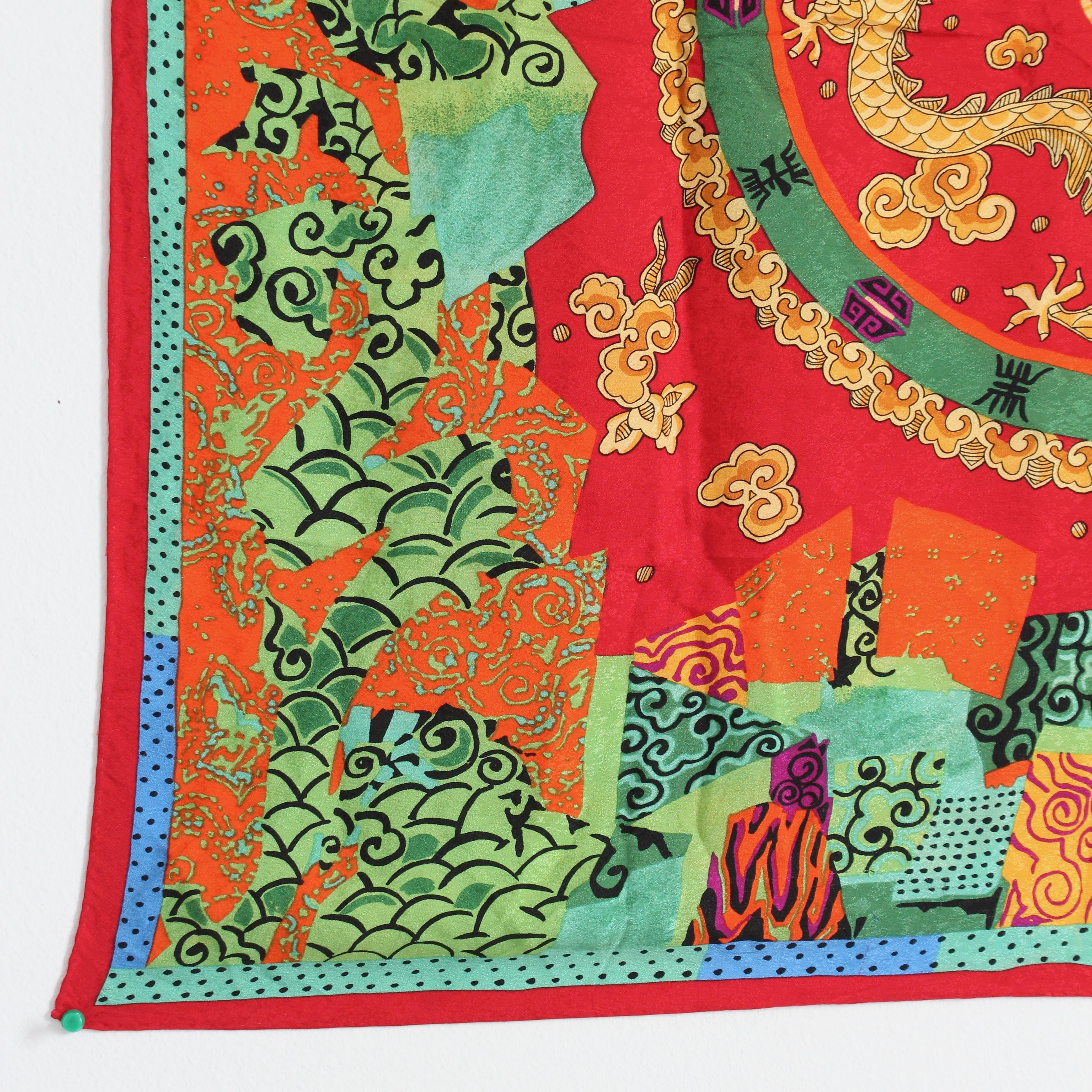 Louis Feraud Echarpe Châle Motif Dragon Soie Jacquard 34in Rare 1980 Vintage 2