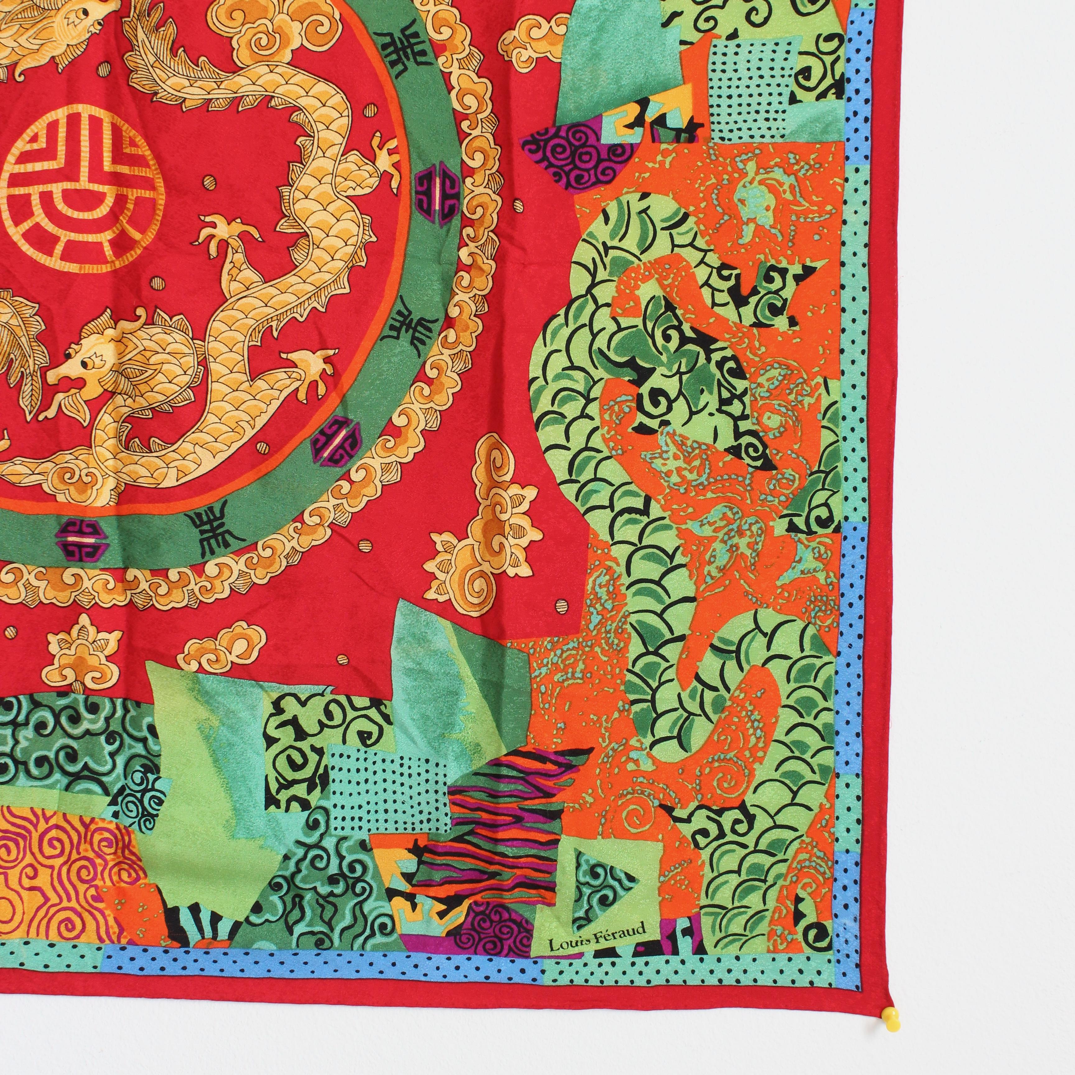 Louis Feraud Echarpe Châle Motif Dragon Soie Jacquard 34in Rare 1980 Vintage 3