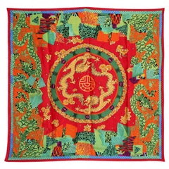 Louis Feraud Echarpe Châle Motif Dragon Soie Jacquard 34in Rare 1980 Vintage