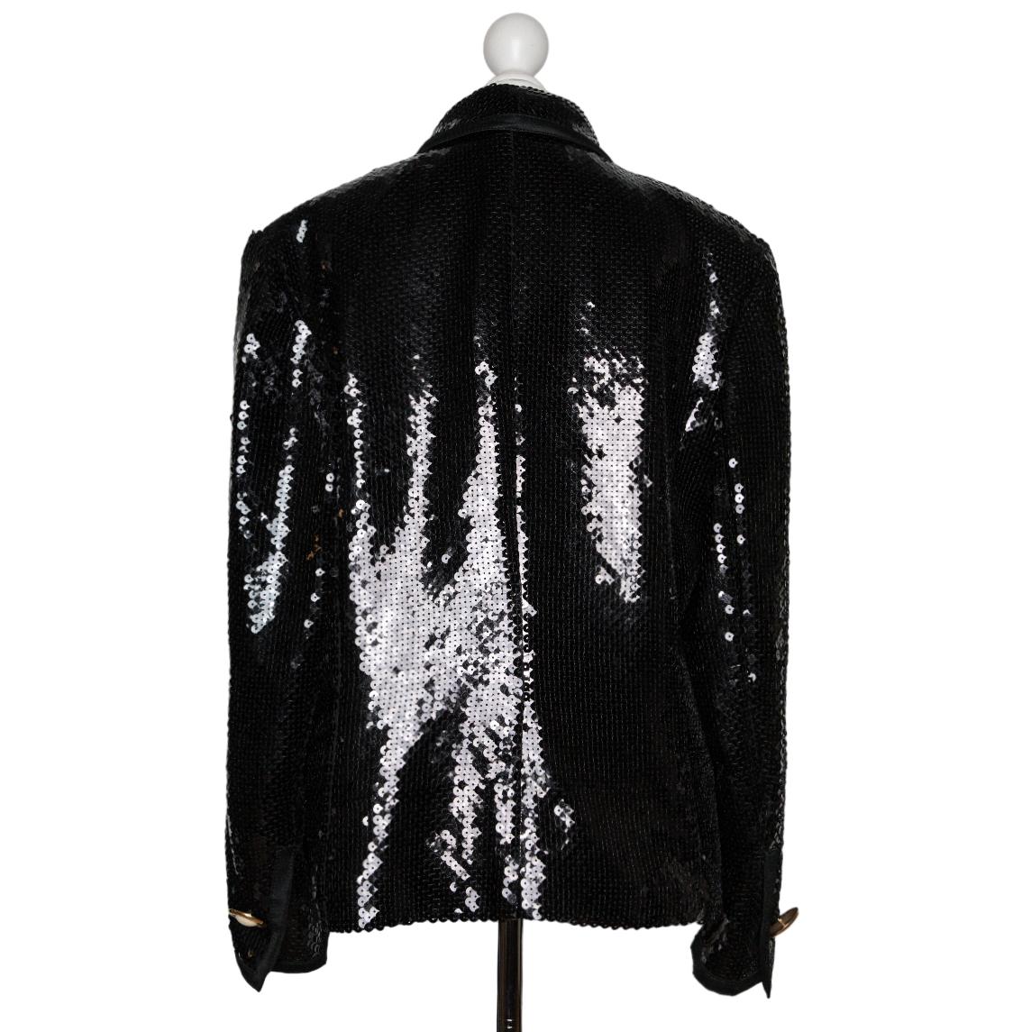 Black Louis Féraud Sequin Embroidered Vintage Blazer with Logo Buttons For Sale