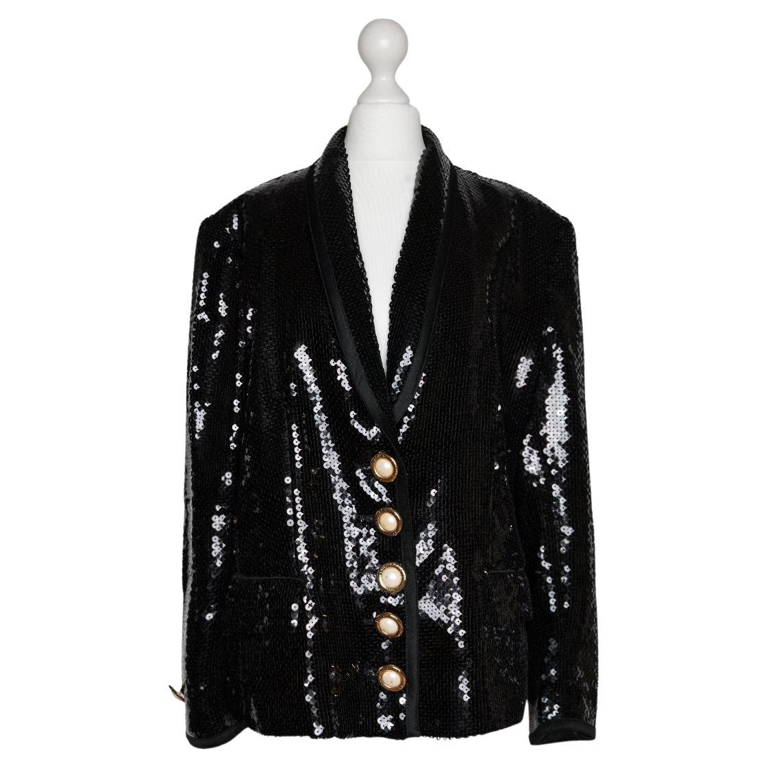 Louis Féraud Sequin Embroidered Vintage Blazer with Logo Buttons For Sale