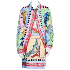 Louis Feraud Set Vintage 1990s 90s Silk Scarf Print 2-Piece Jacket + Skirt Suit