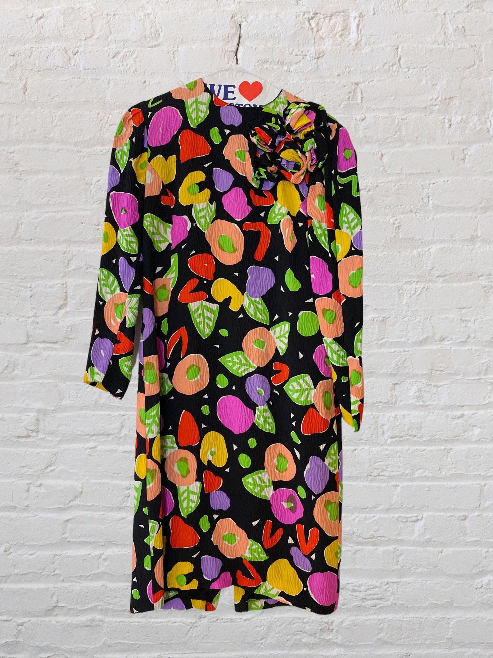 Louis Féraud silk colorful print dress circa 1988 For Sale 6