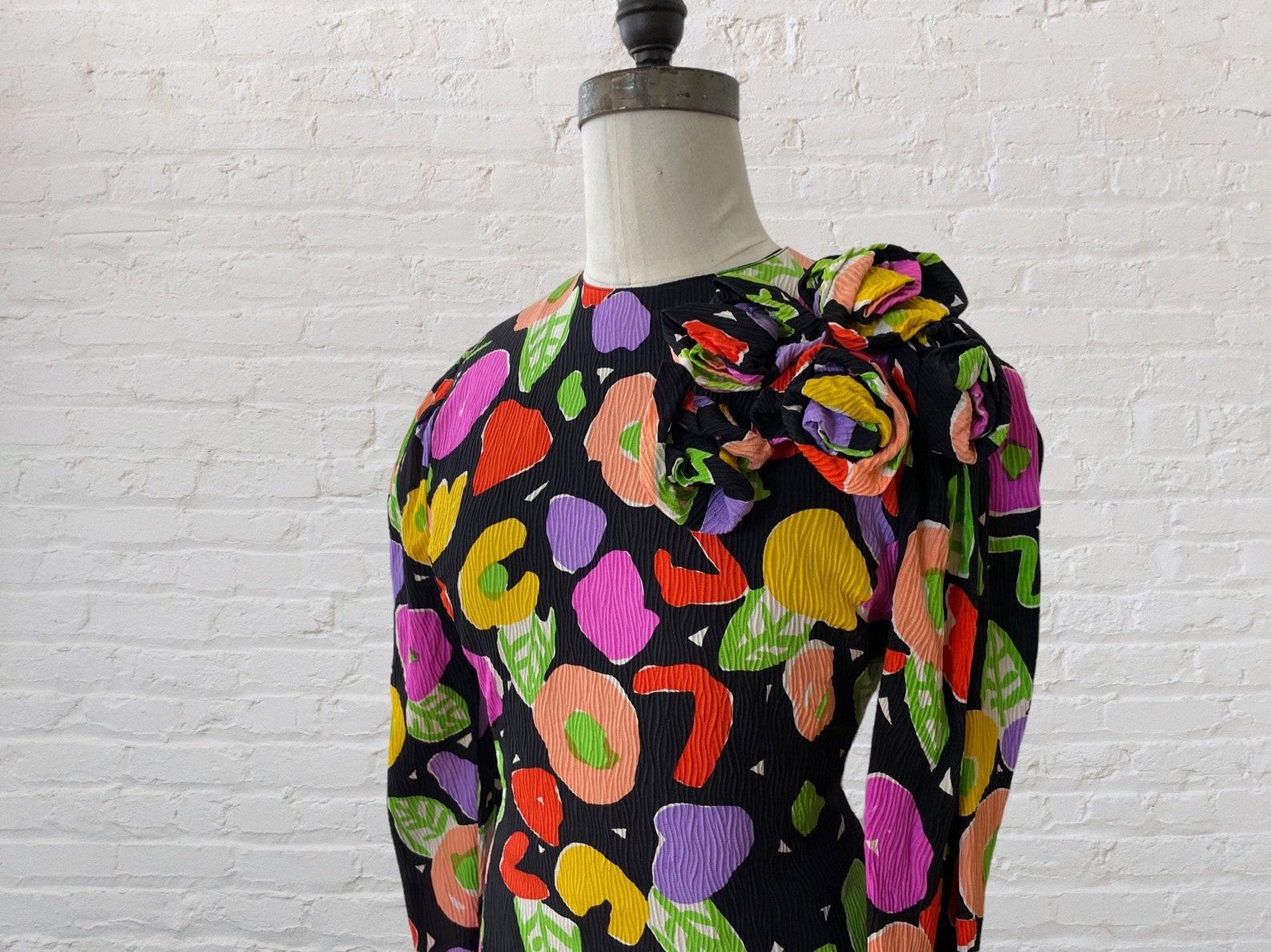 Women's Louis Féraud Silk Colorful Print Dress, Circa 1988 For Sale