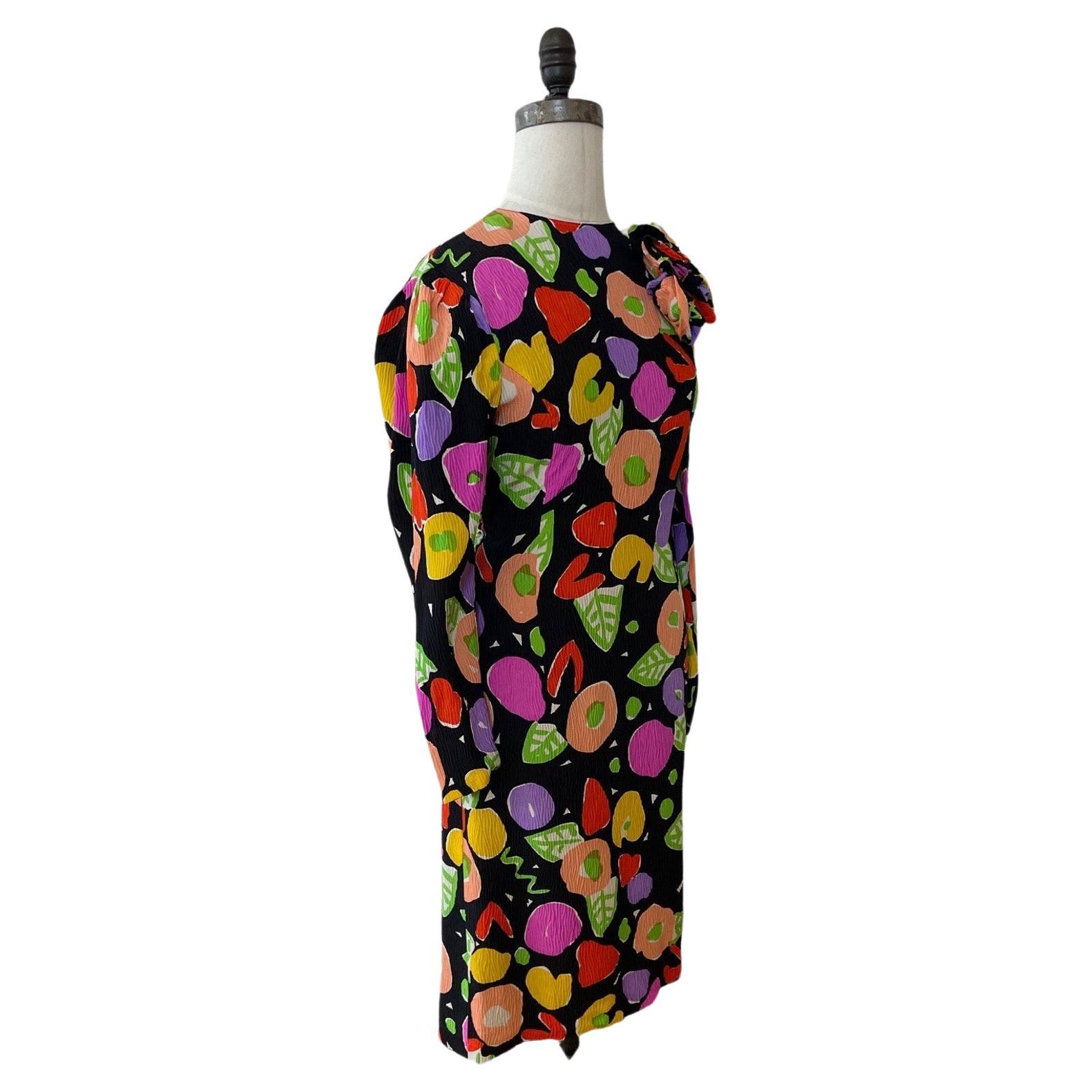 Women's Louis Féraud Silk Colorful Print Dress, Circa 1988 For Sale