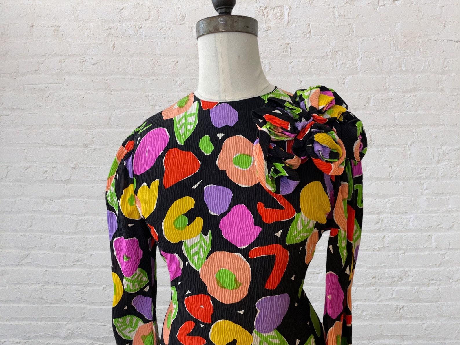 Louis Féraud Silk Colorful Print Dress, Circa 1988 For Sale 2