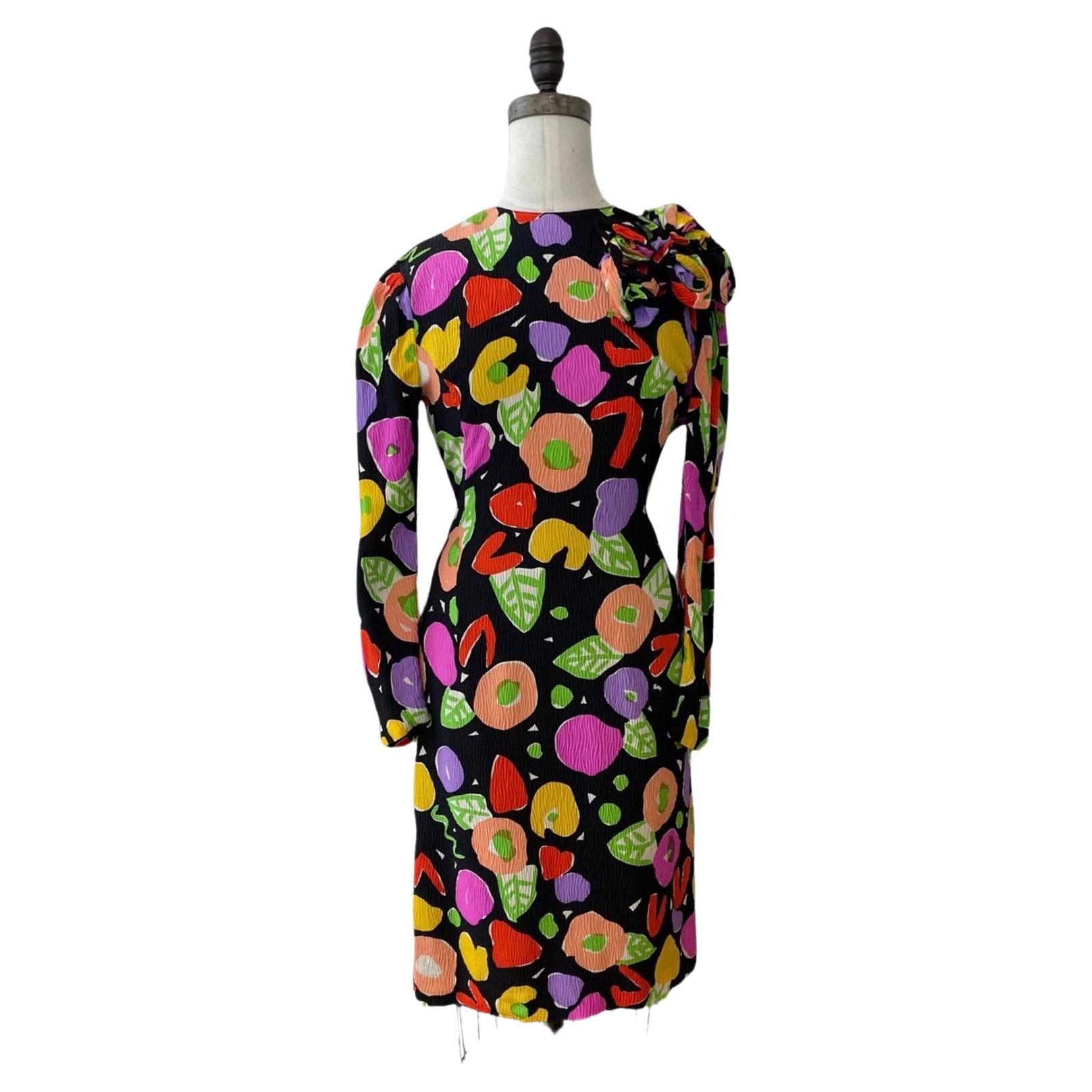 Louis Féraud Silk Colorful Print Dress, Circa 1988 For Sale