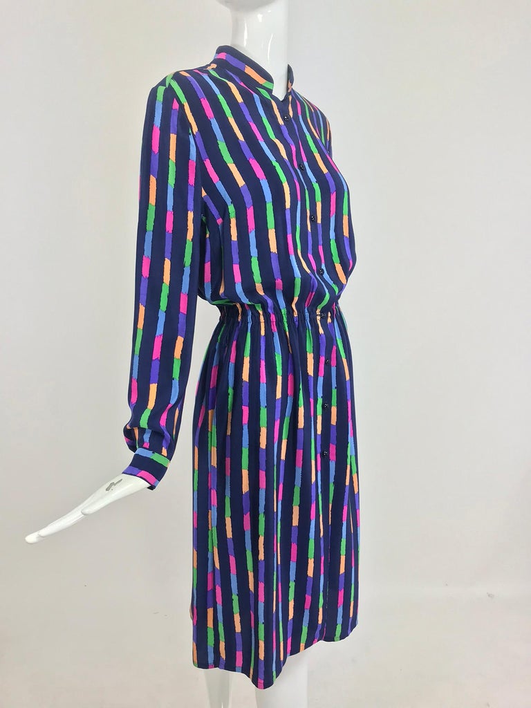 Louis Feraud Silk Colour Block Side Slit Shirtwaist Dress 1980s For ...