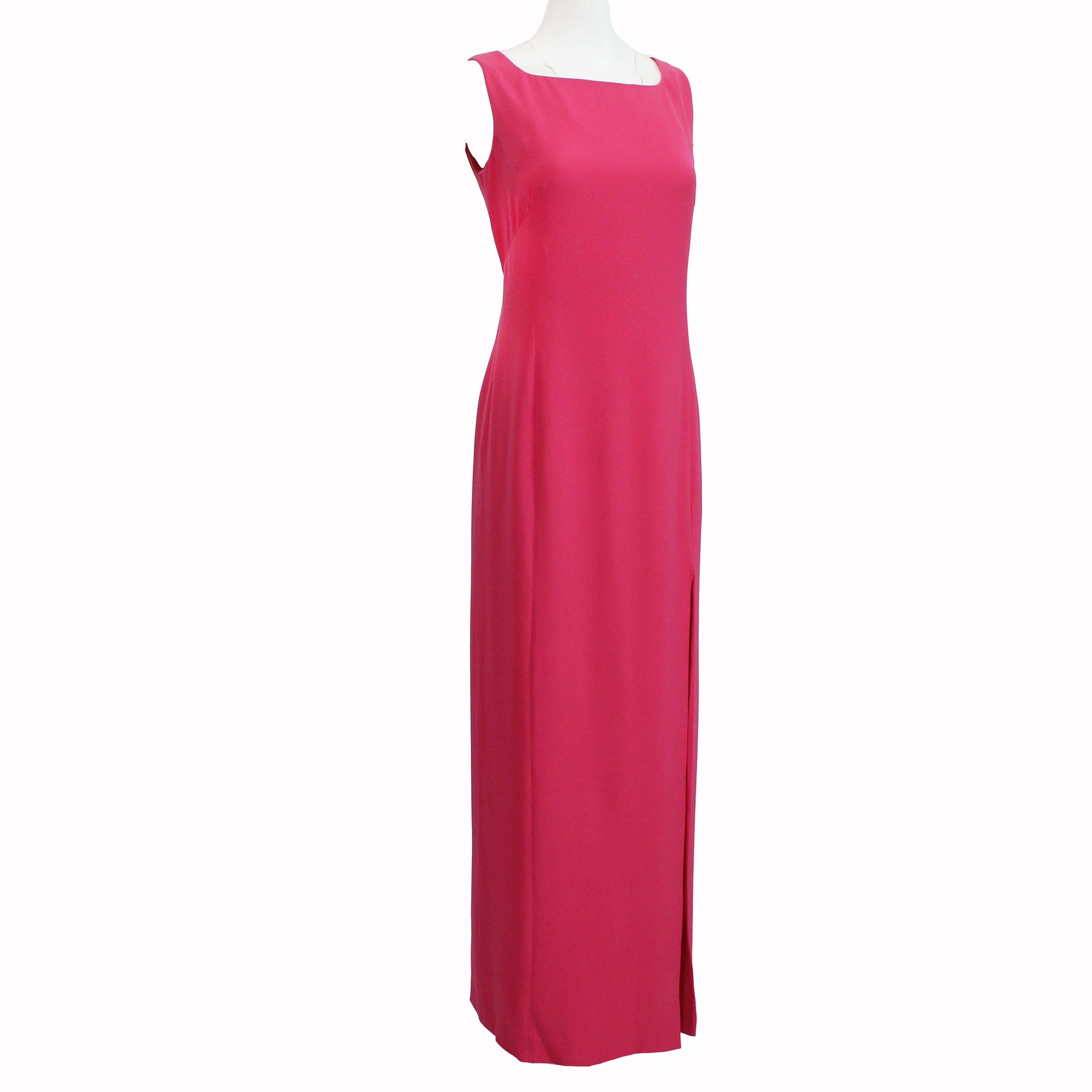 Red Louis Feraud Silk Dress Evening Gown Draped Back Vintage 90s Minimalist Sz 10 For Sale