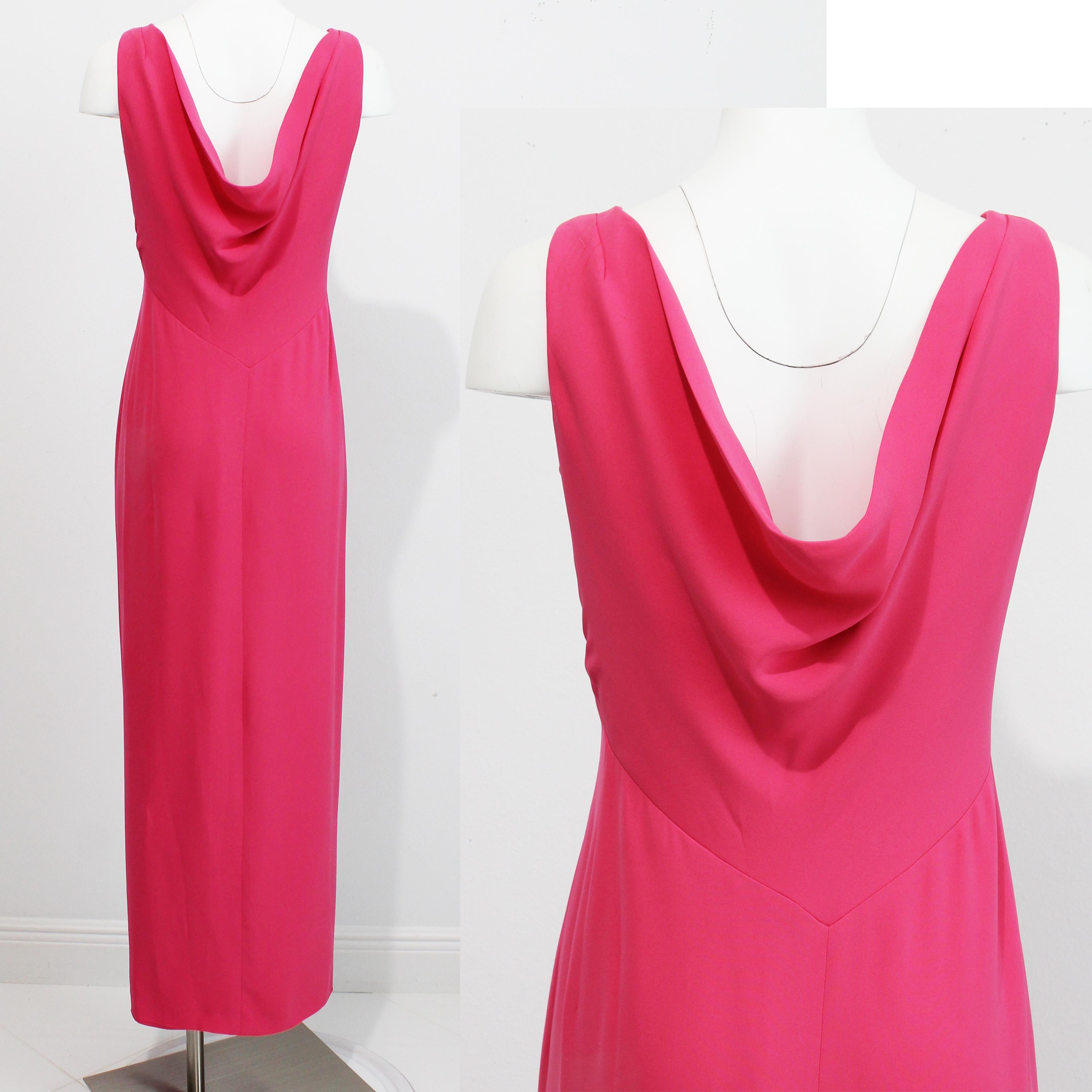 Louis Feraud Silk Dress Evening Gown Draped Back Vintage 90s Minimalist Sz 10 For Sale 2