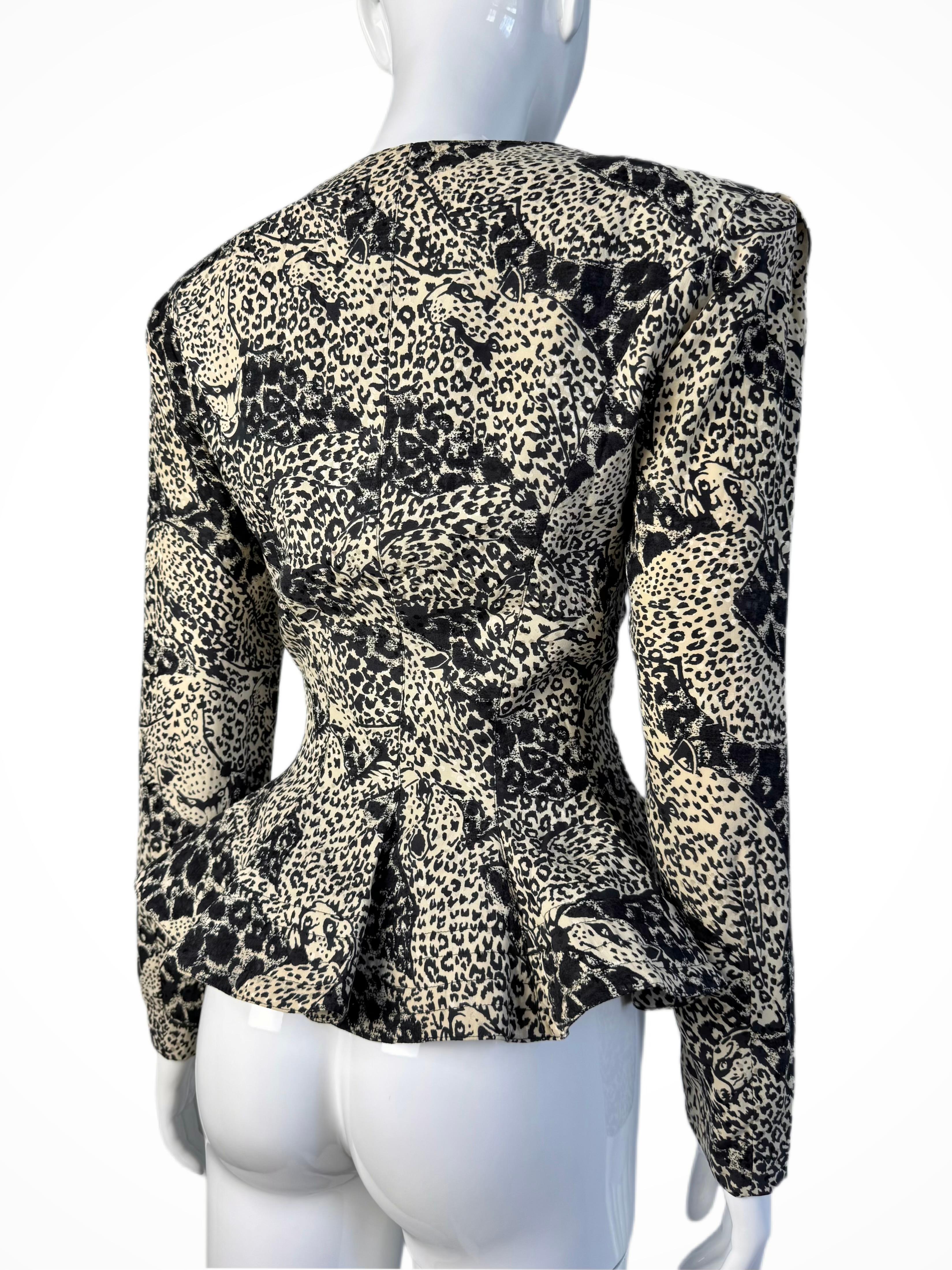 Black Louis Feraud Silk Leopard Print Blazer For Sale