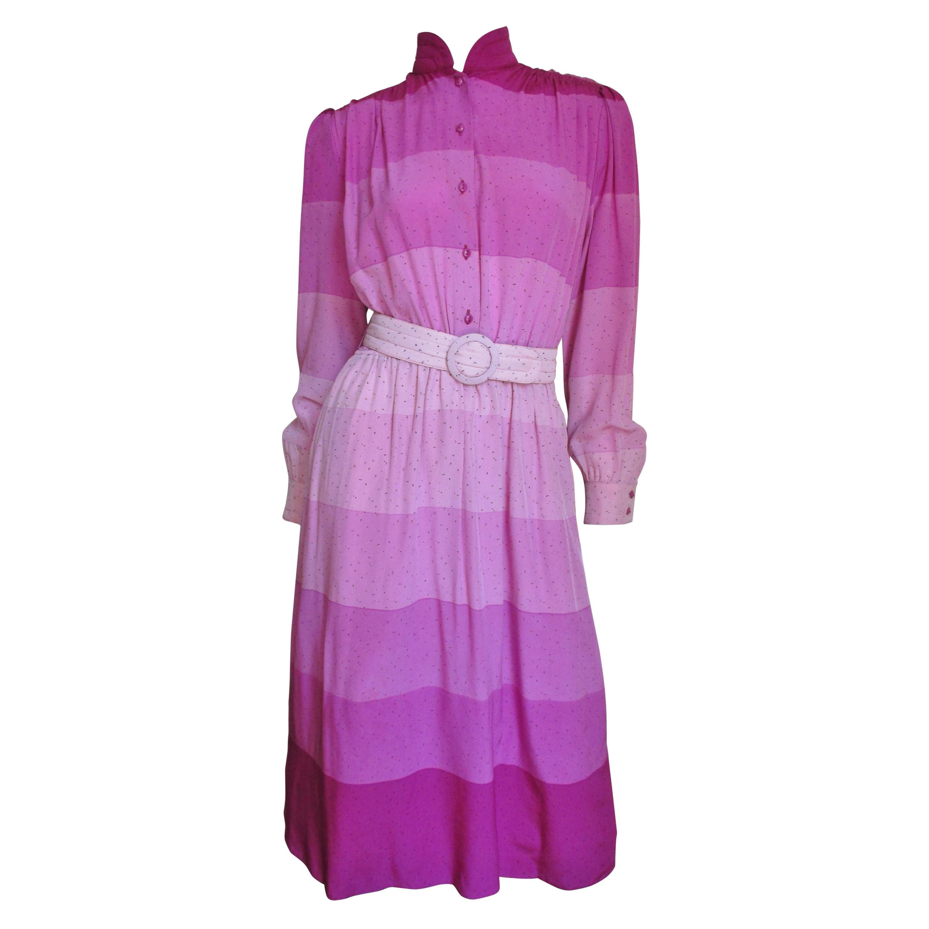 Louis Feraud Silk Striped Shirtwaist Dress 1970s