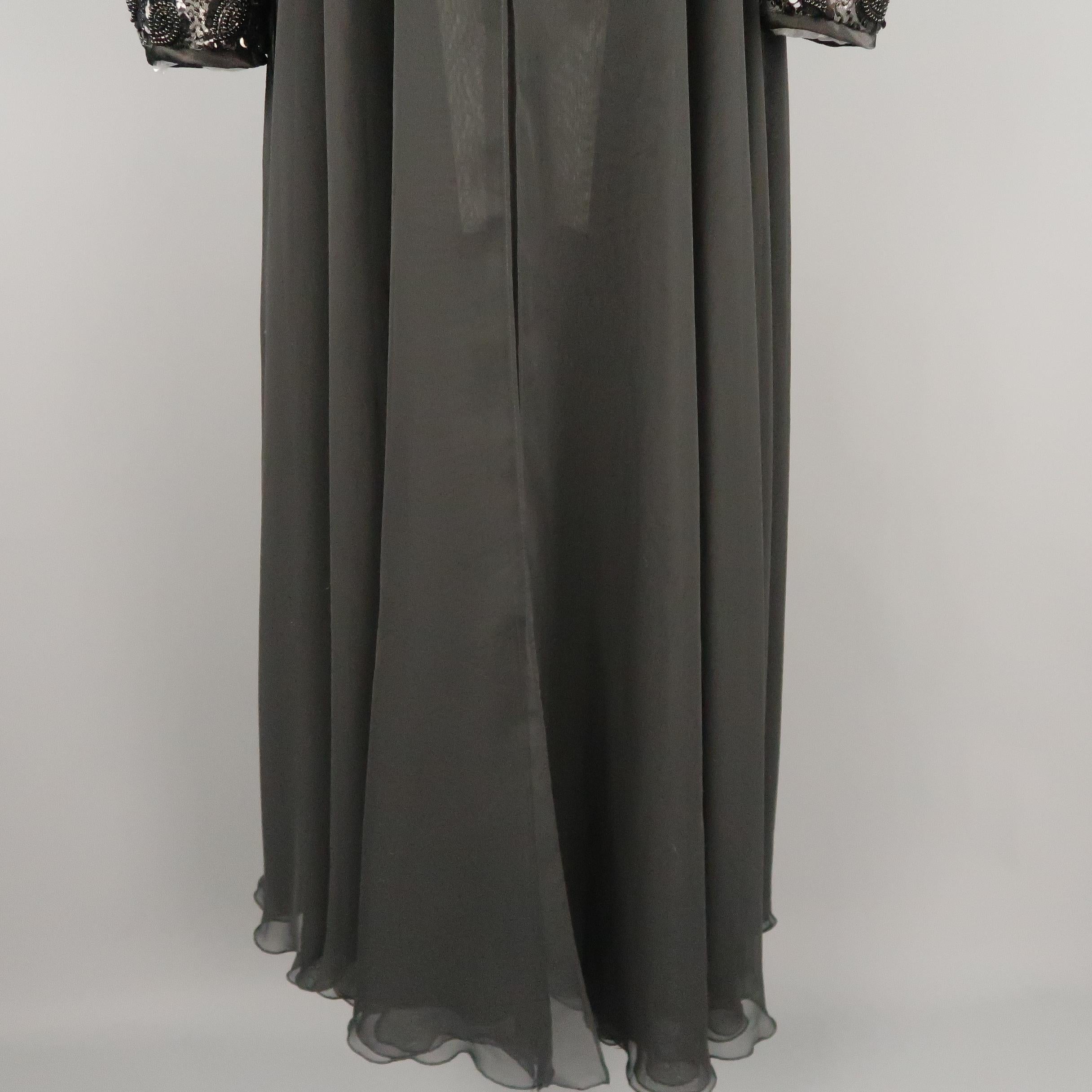 Women's LOUIS FERAUD Size 12 Black Sequin Scoop Neck Empire Waist Chiffon Gown