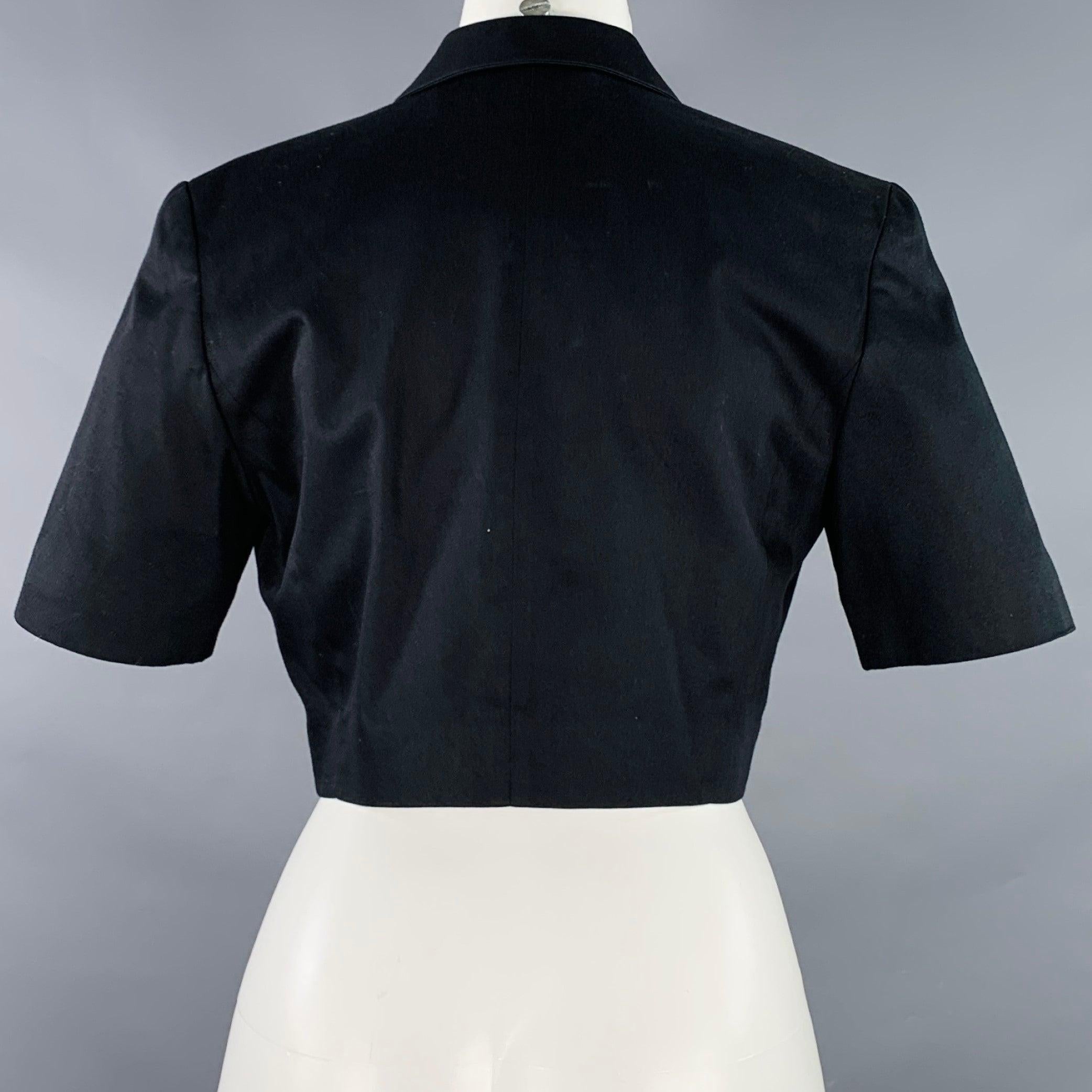 LOUIS FERAUD Size 4 Black Cotton Cropped Jacket Blazer In Excellent Condition In San Francisco, CA