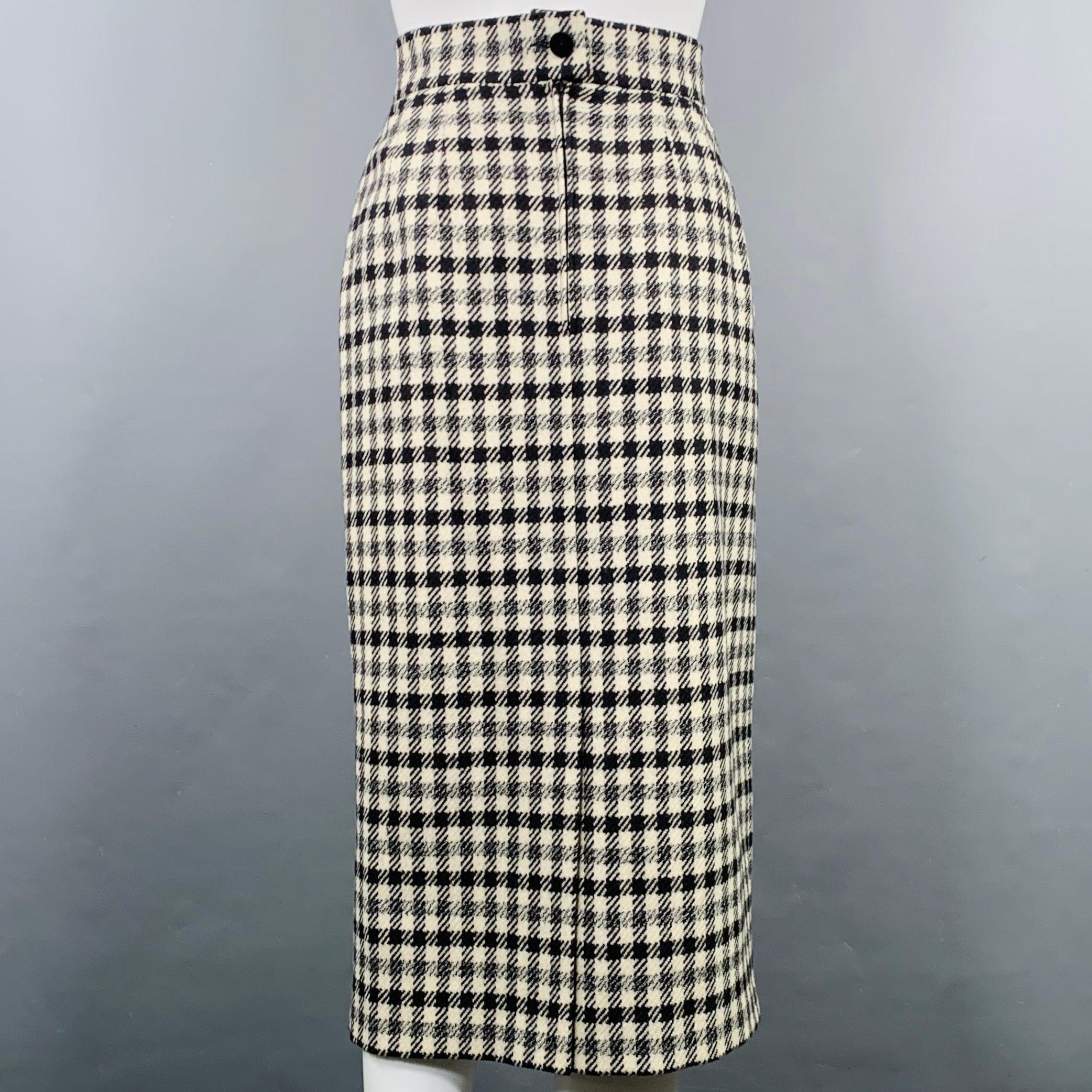 LOUIS FERAUD Size 8 Black Cream Wool Houndstooth Double Breasted Skirt Set Pour femmes en vente