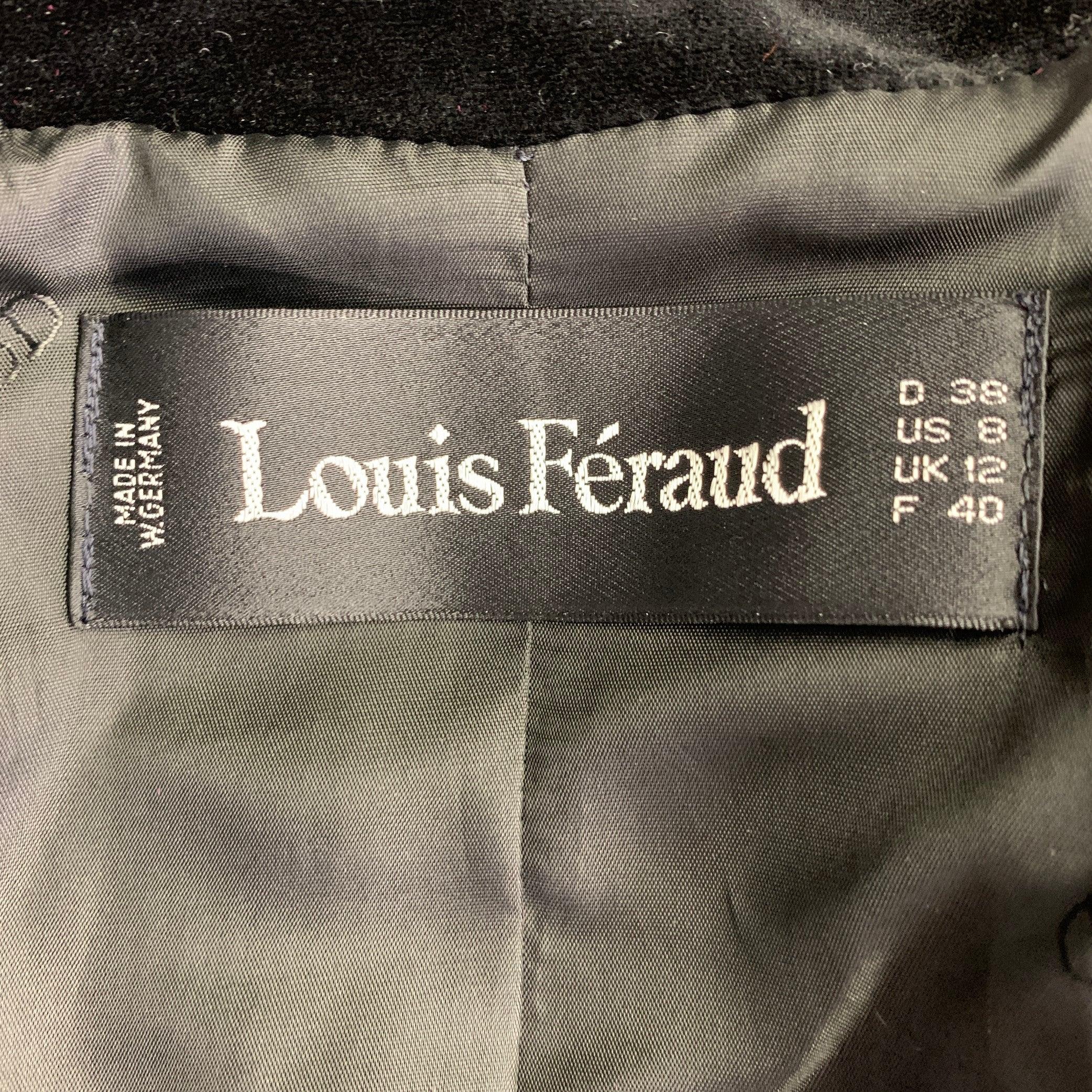 LOUIS FERAUD Size 8 Black Cream Wool Houndstooth Double Breasted Skirt Set en vente 1