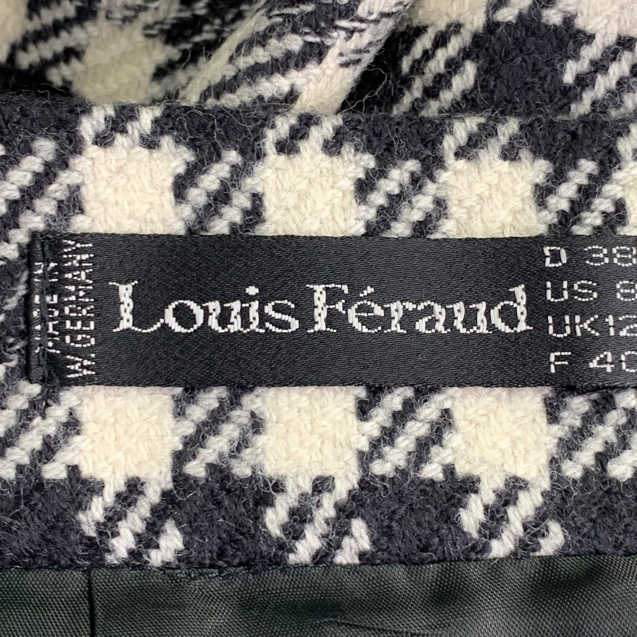 LOUIS FERAUD Size 8 Black Cream Wool Houndstooth Double Breasted Skirt Set en vente 4