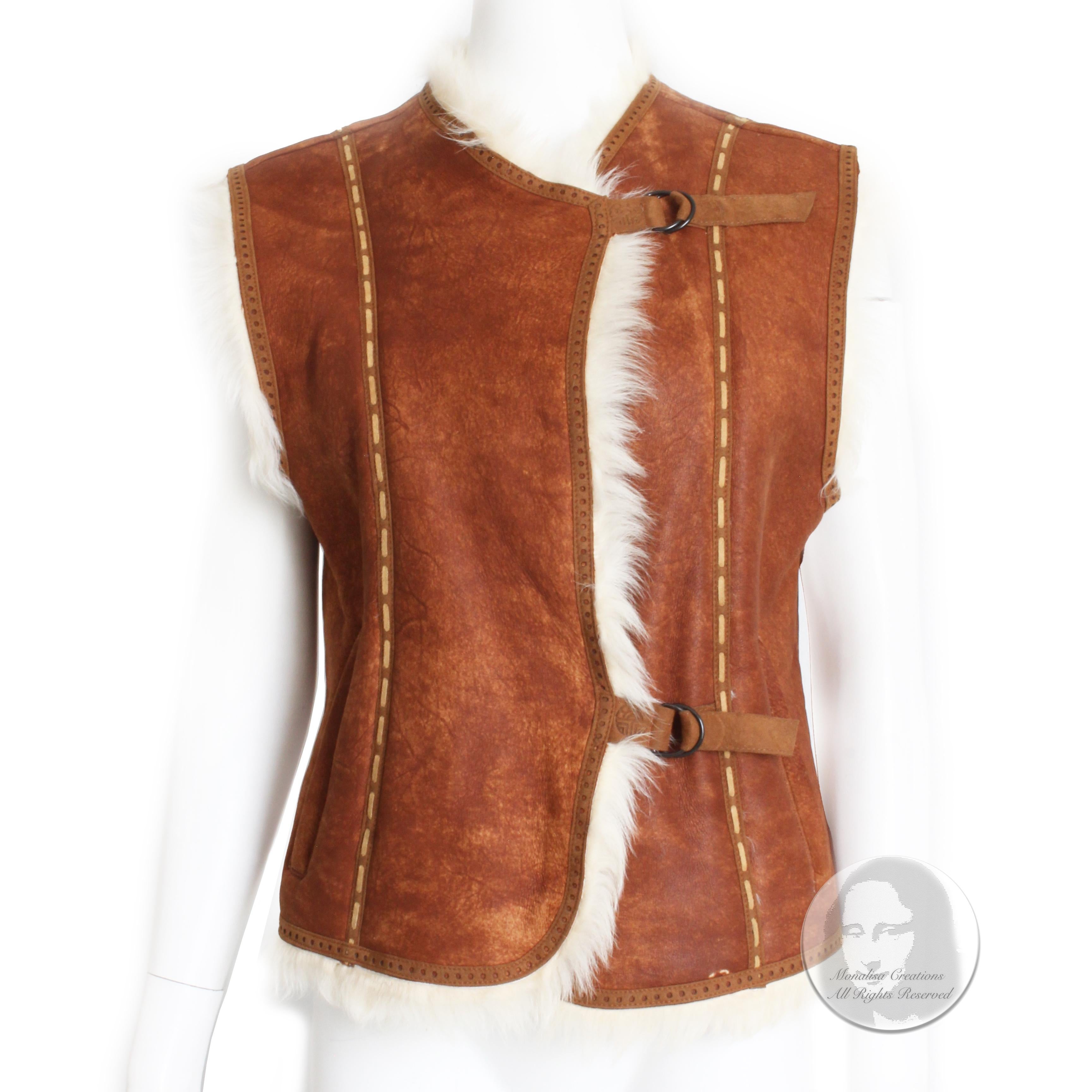 Louis Feraud Vest Shearling Suede with Contrast Whipstitching Rare Vintage Sz M In Good Condition In Port Saint Lucie, FL