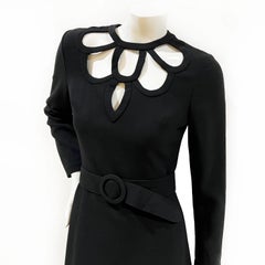 Louis Feraud Vintage 1974 Schwarzes Maxikleid aus Wollmischung mit Ausschnitt