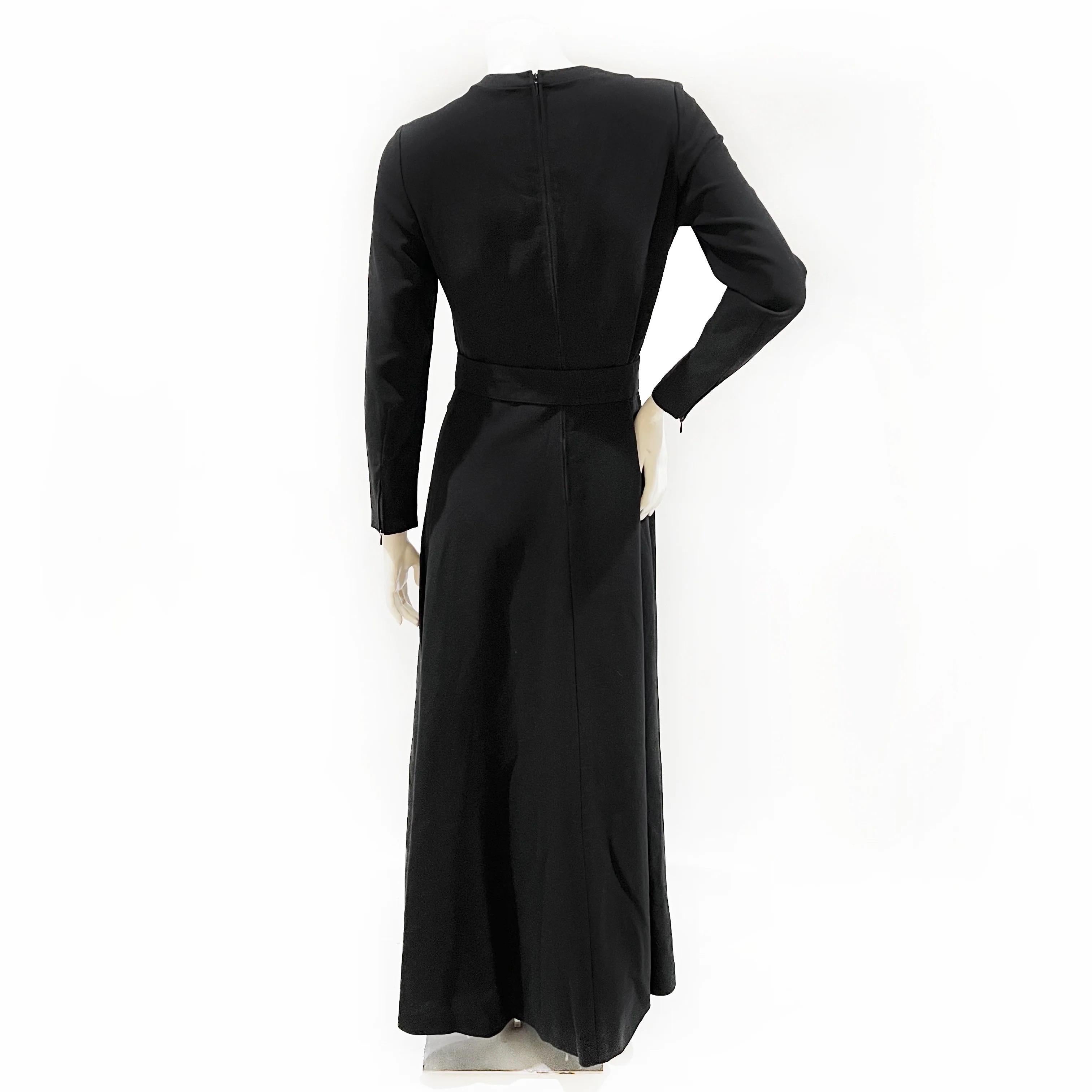 Louis Feraud Vintage 1974 Black Wool Blend Cut Out Maxi Dress In Excellent Condition For Sale In Woodland Hills, CA