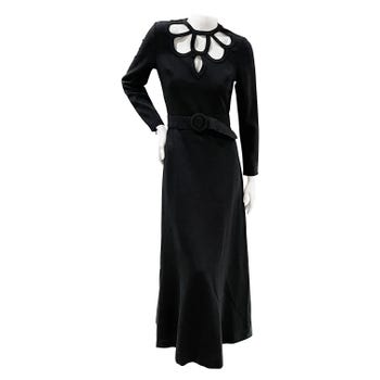 Louis Feraud Vintage 1974 Black Wool Blend Cut Out Maxi Dress