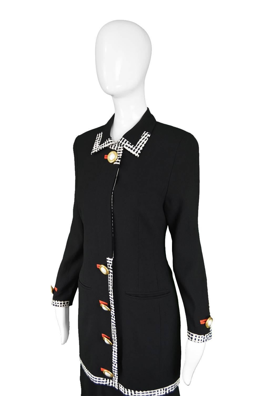 Women's Louis Feraud Vintage 1980s Black Wool & Silk Sophisticated Tiered Day Dress