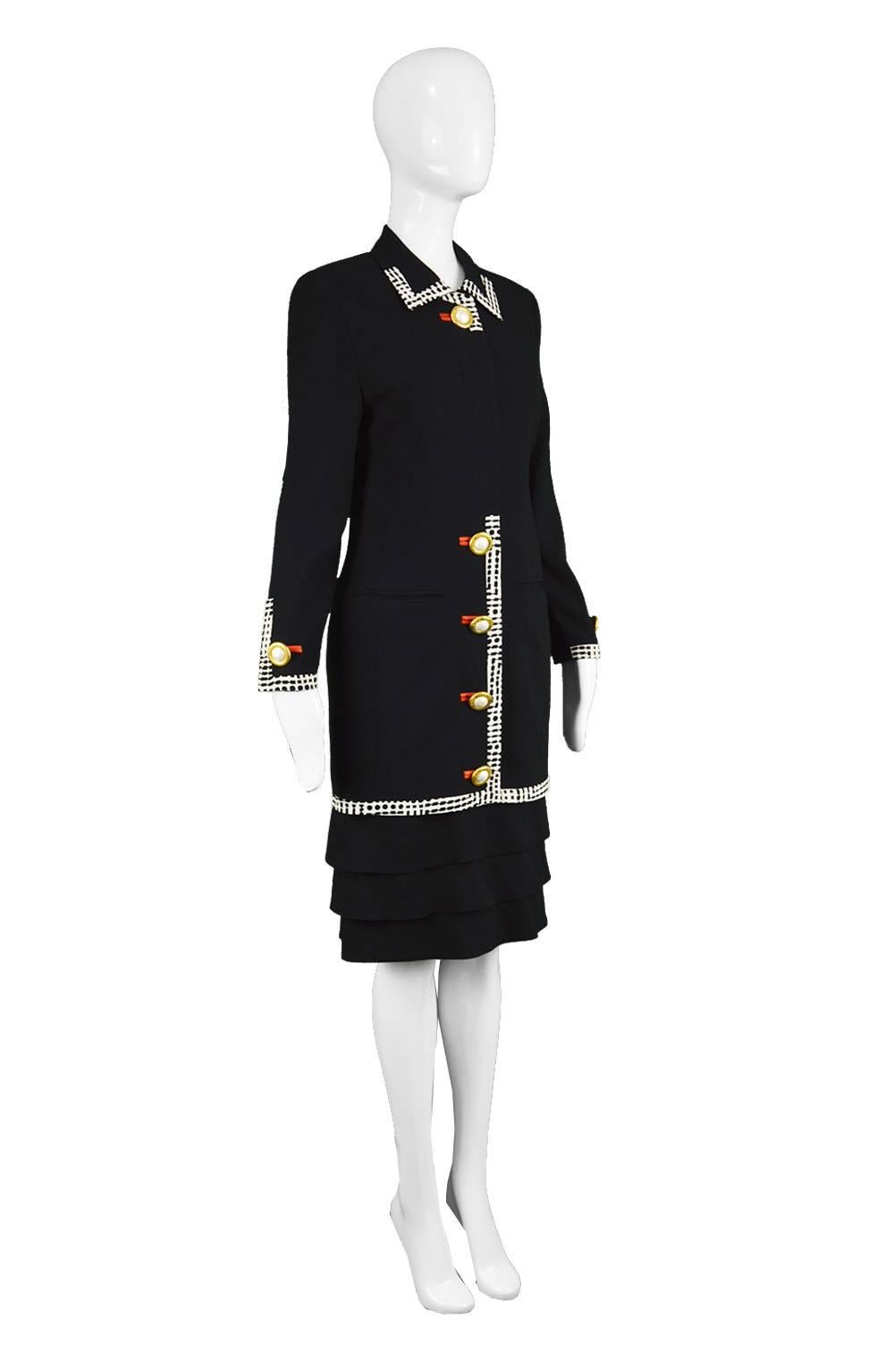 Louis Feraud Vintage 1980s Black Wool & Silk Sophisticated Tiered Day Dress 2