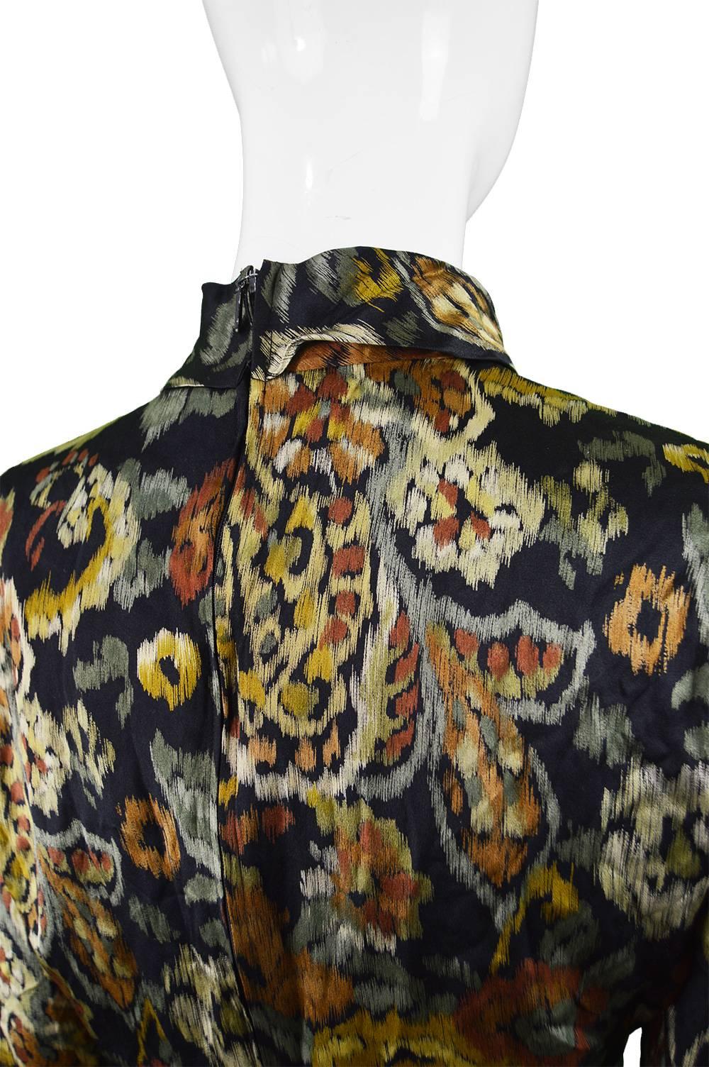Louis Feraud Vintage 1980s Long Sleeve Floral Ruffle Silk Satin Cocktail Dress 2