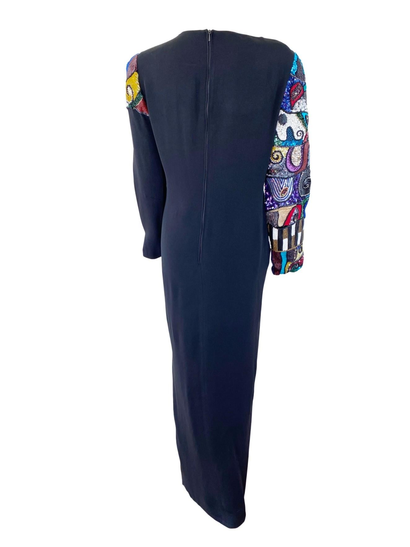 Louis Feraud Vintage 1980s Picasso-Inspired Mosaic Beaded Evening Dress MED In Excellent Condition For Sale In North Attleboro, MA