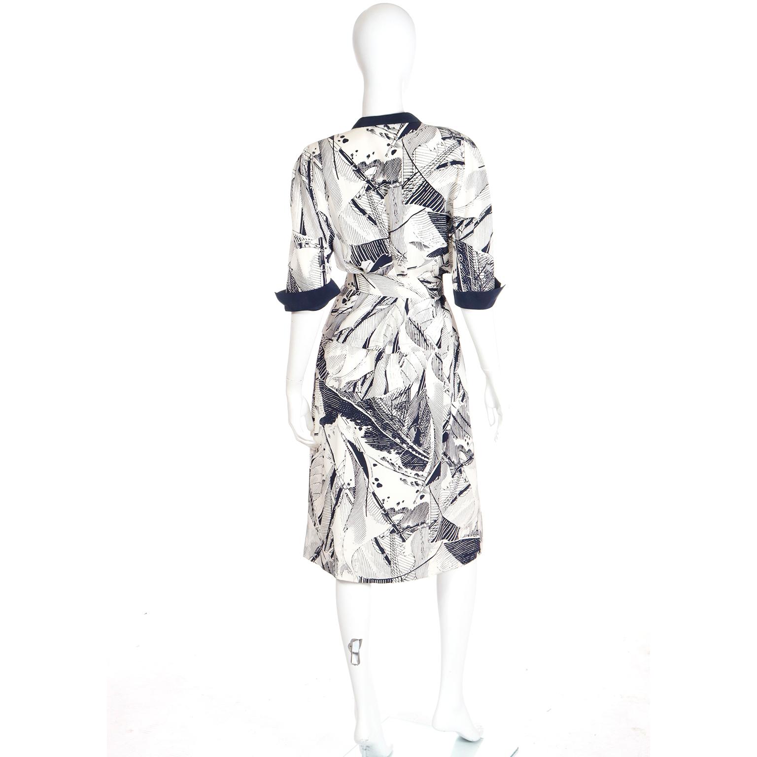 Gray Louis Feraud Vintage 1990s Ship Theme Print Dress
