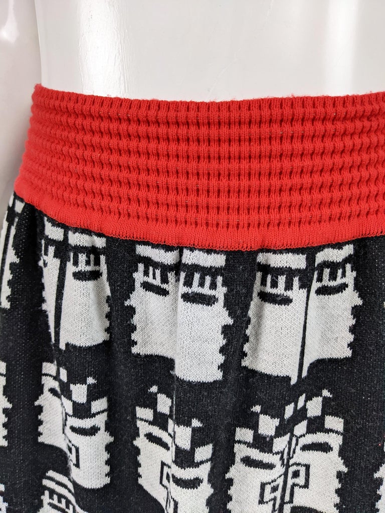 Louis Feraud Vintage 70s Red, Black and White Intarsia Knit Maxi Skirt,  1970s For Sale at 1stDibs