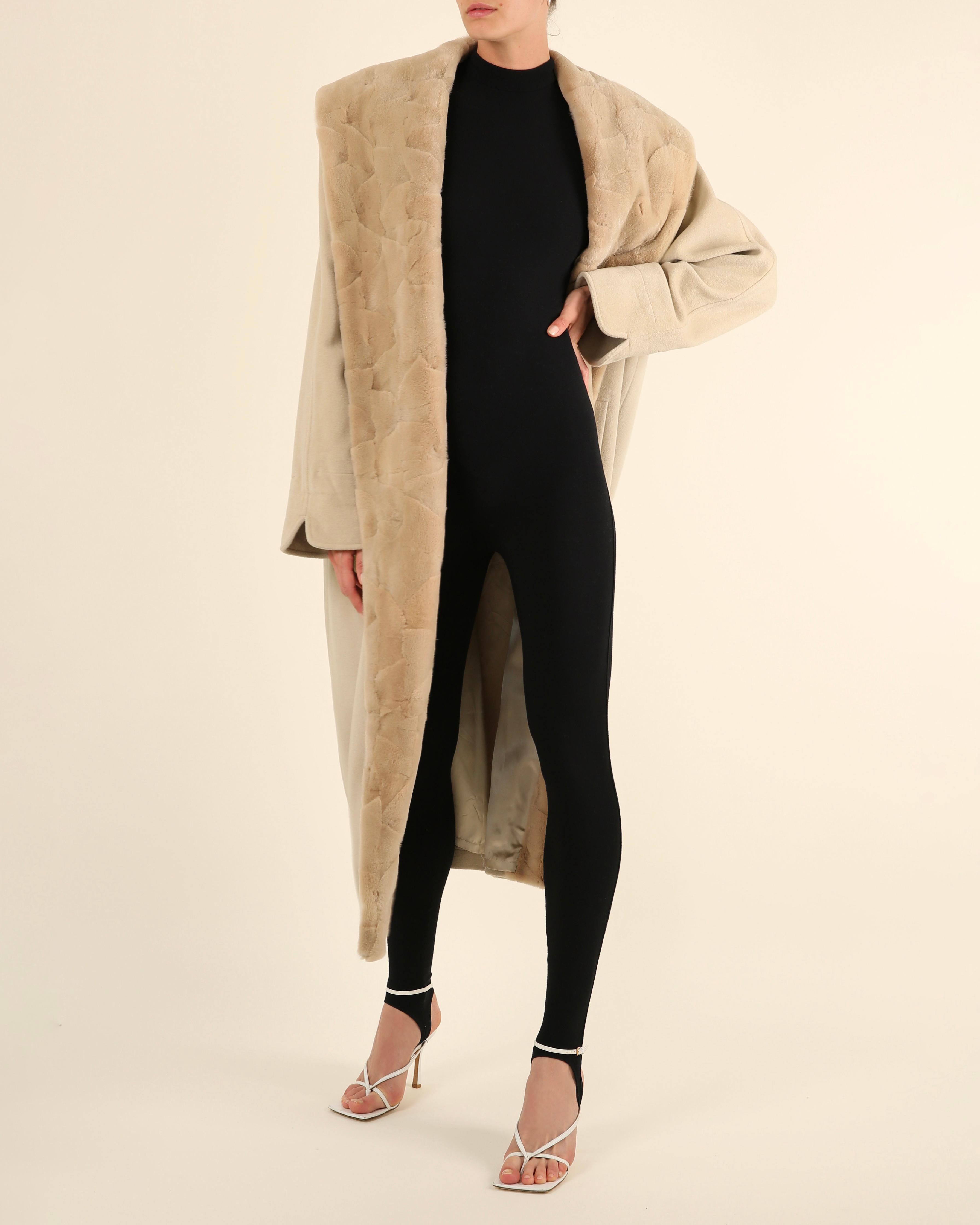 Louis Féraud vintage beige fur oversized cashmere wool angora long maxi coat For Sale 6
