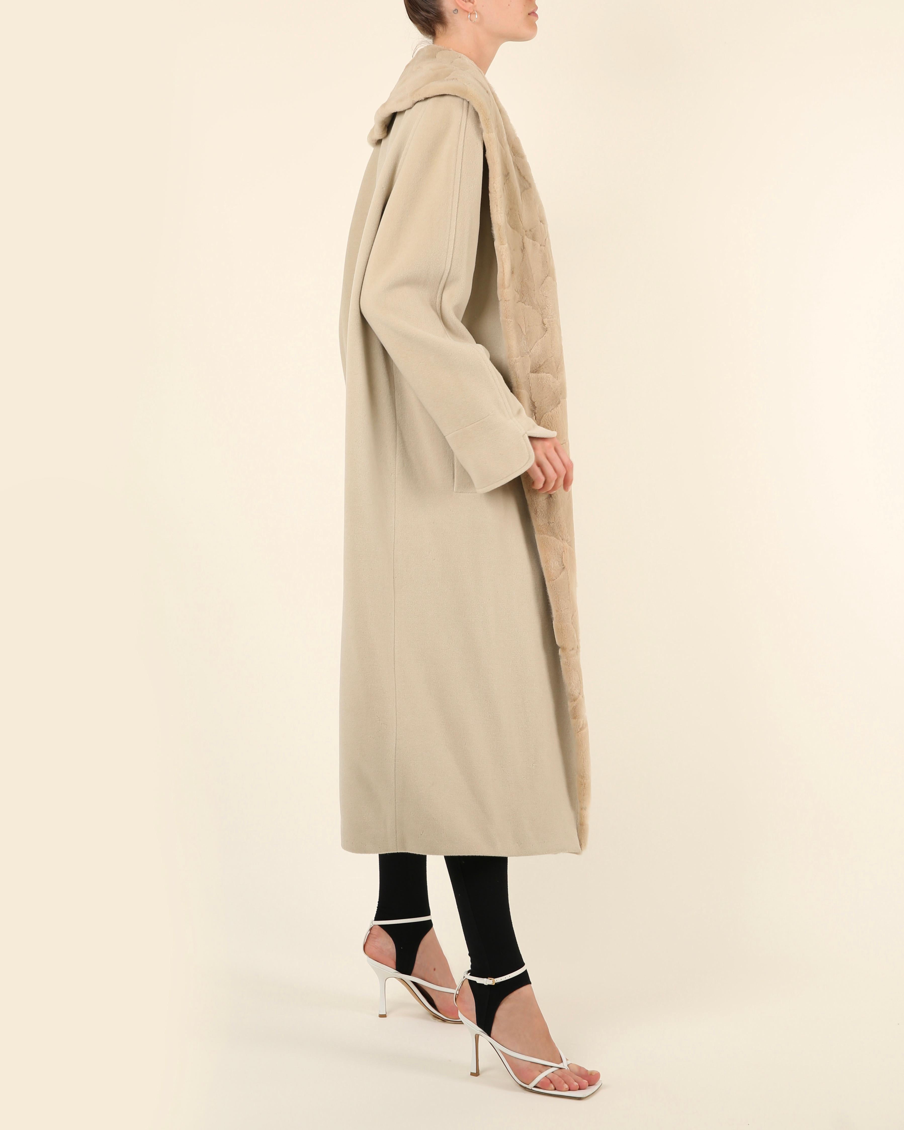 Louis Féraud vintage beige fur oversized cashmere wool angora long maxi coat For Sale 7