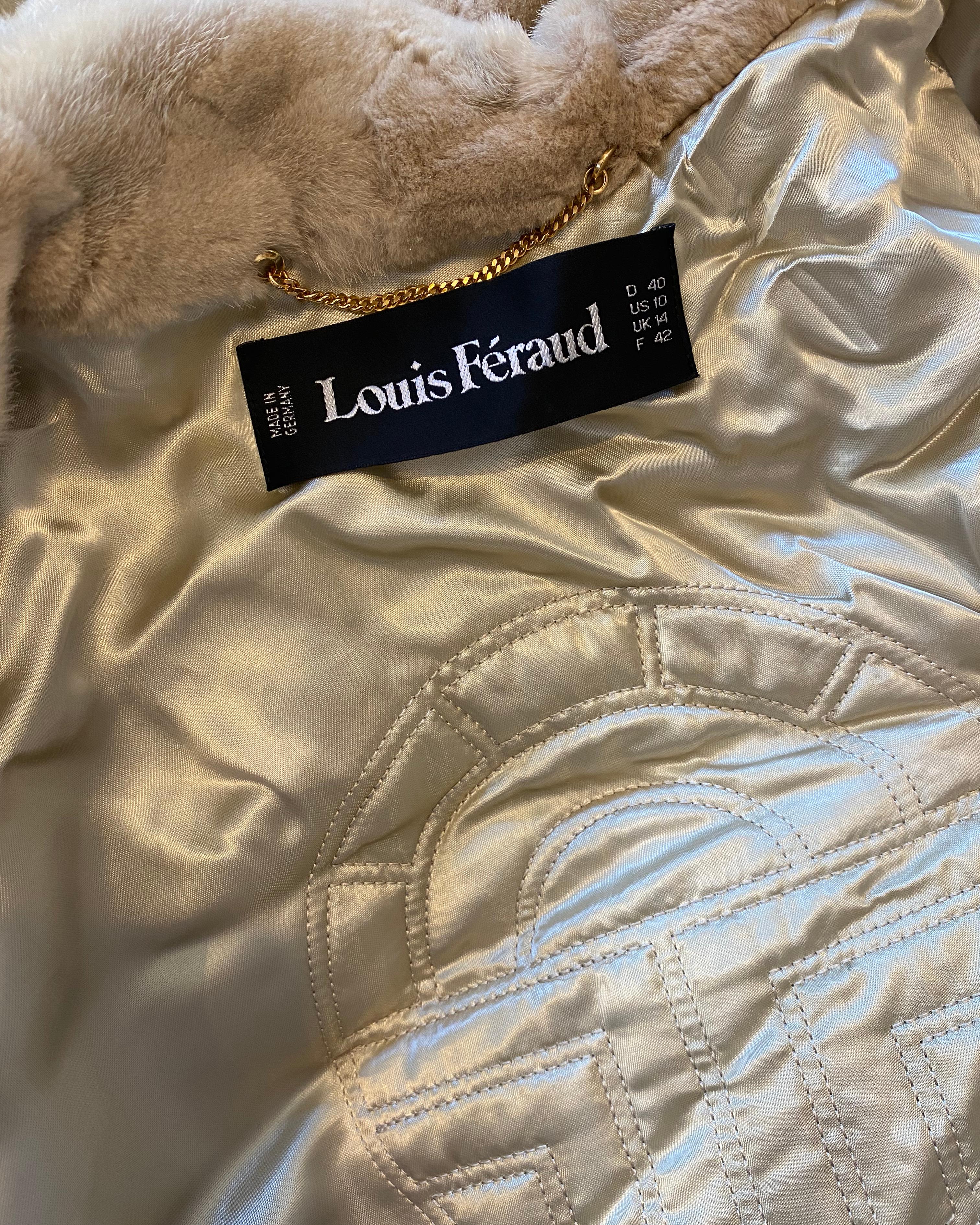 Louis Féraud vintage beige fourrure surdimensionnée cachemire laine angora long manteau maxi en vente 13