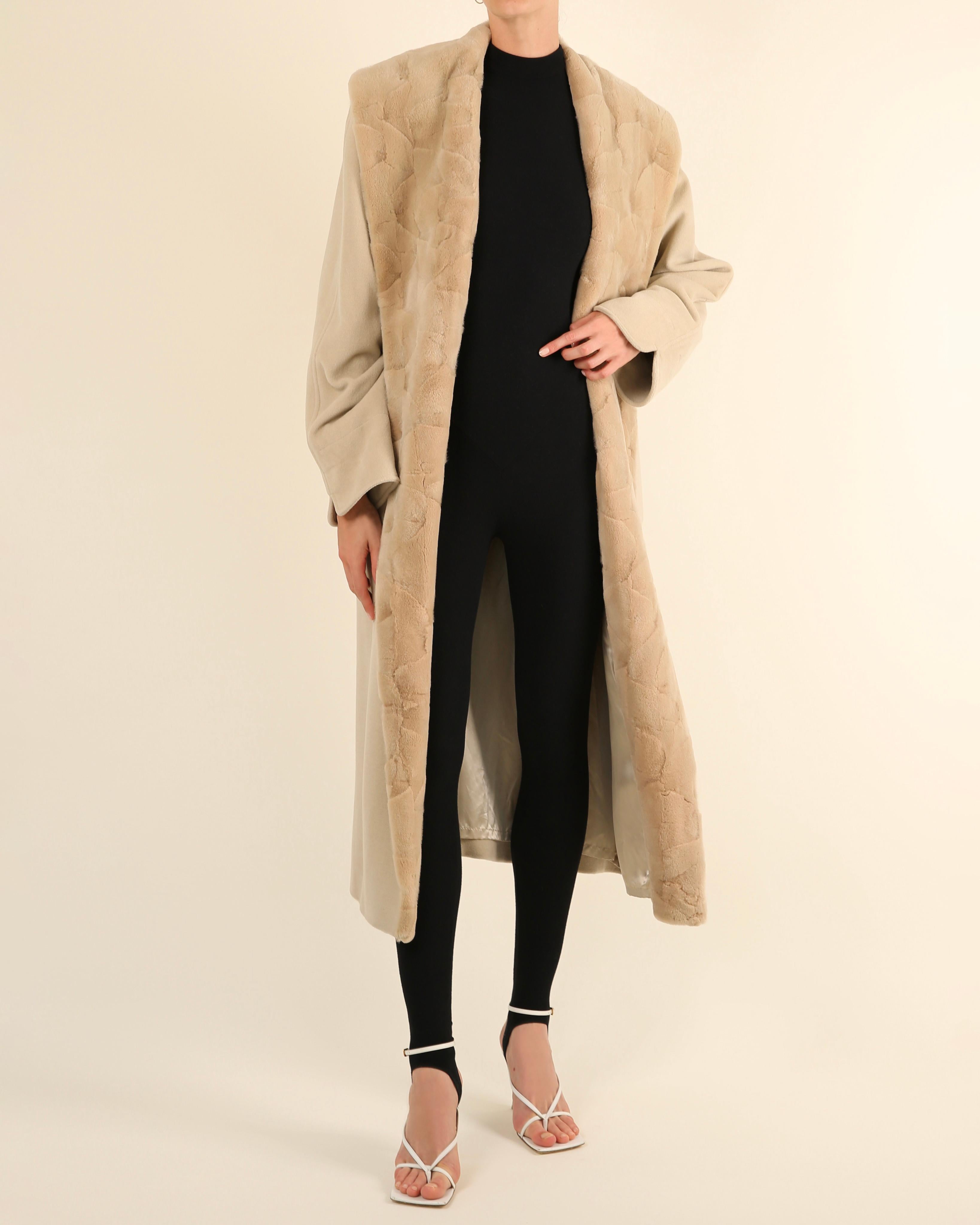 Women's Louis Féraud vintage beige fur oversized cashmere wool angora long maxi coat For Sale
