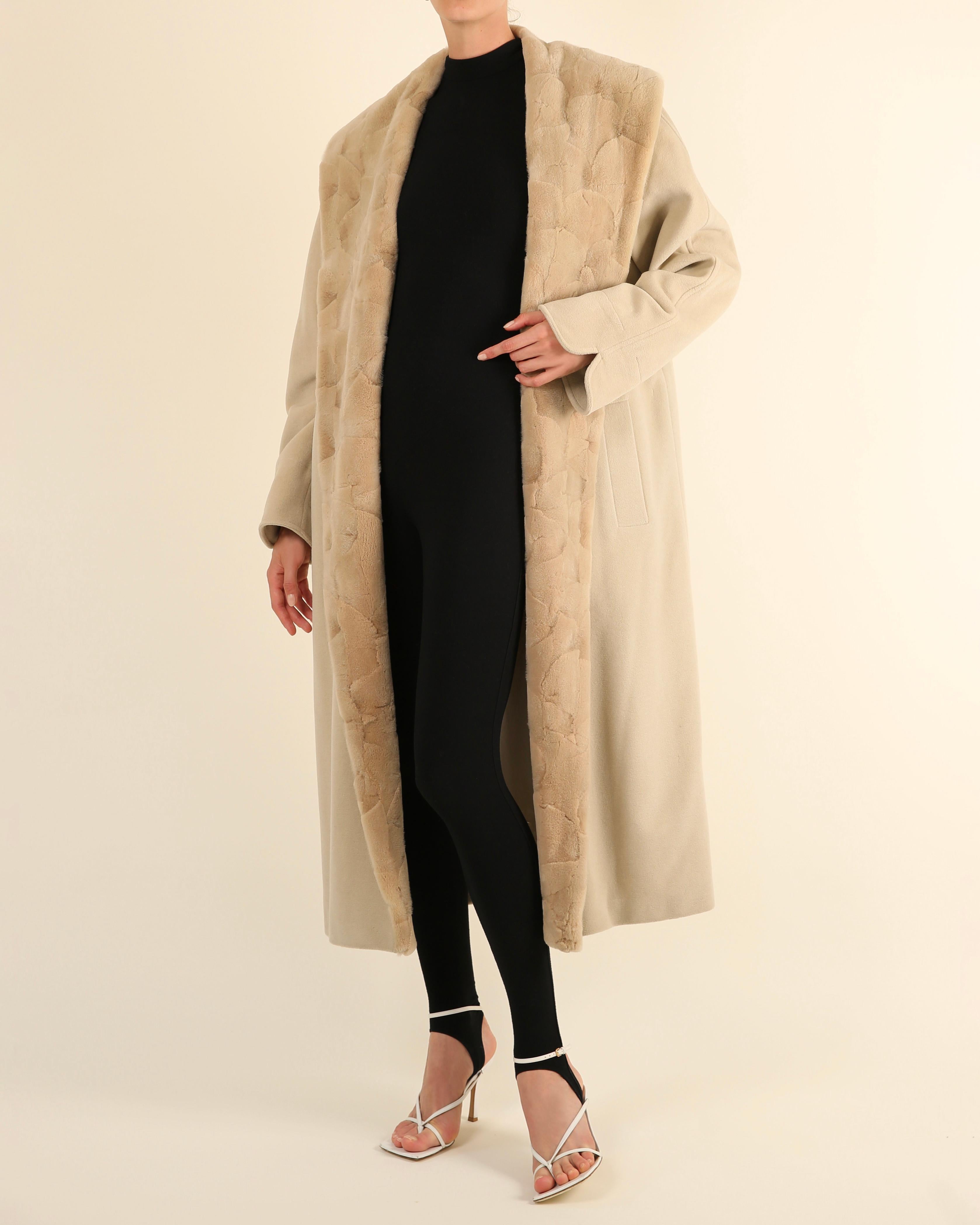 Louis Féraud vintage beige fur oversized cashmere wool angora long maxi coat For Sale 1