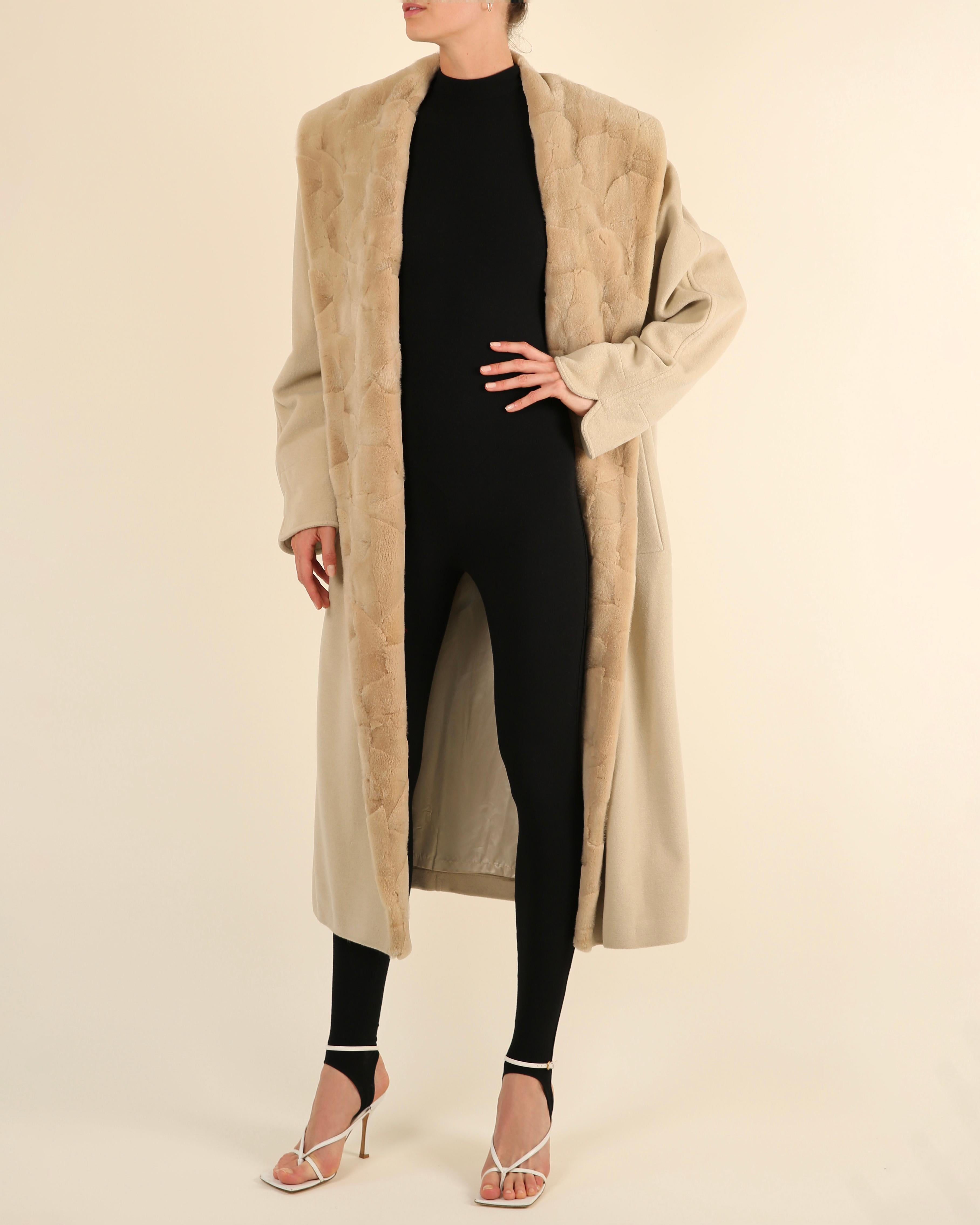 Louis Féraud vintage beige fur oversized cashmere wool angora long maxi coat For Sale 2